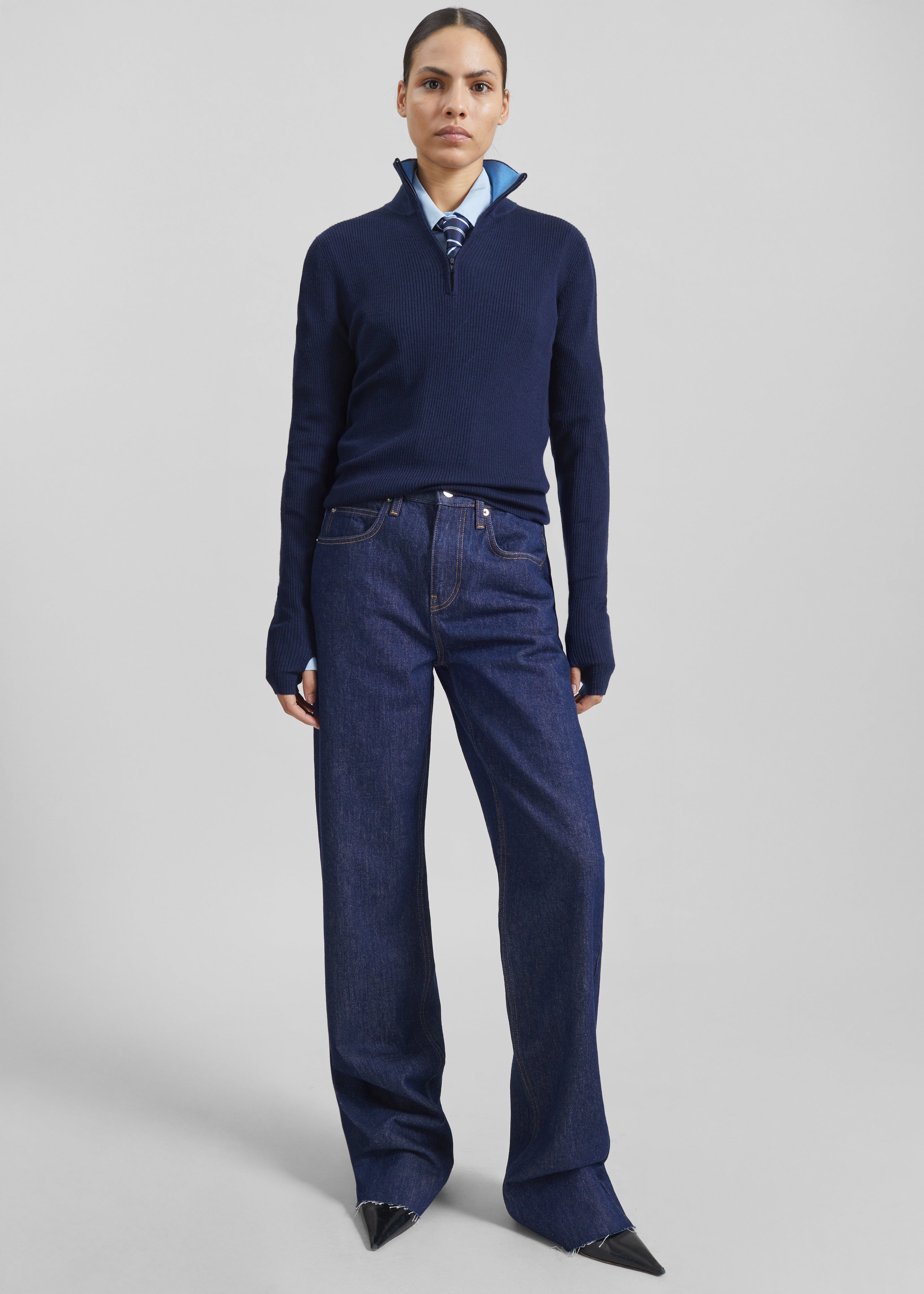 Sade Knit Zip Sweater - Dark Navy/Light Blue - 4