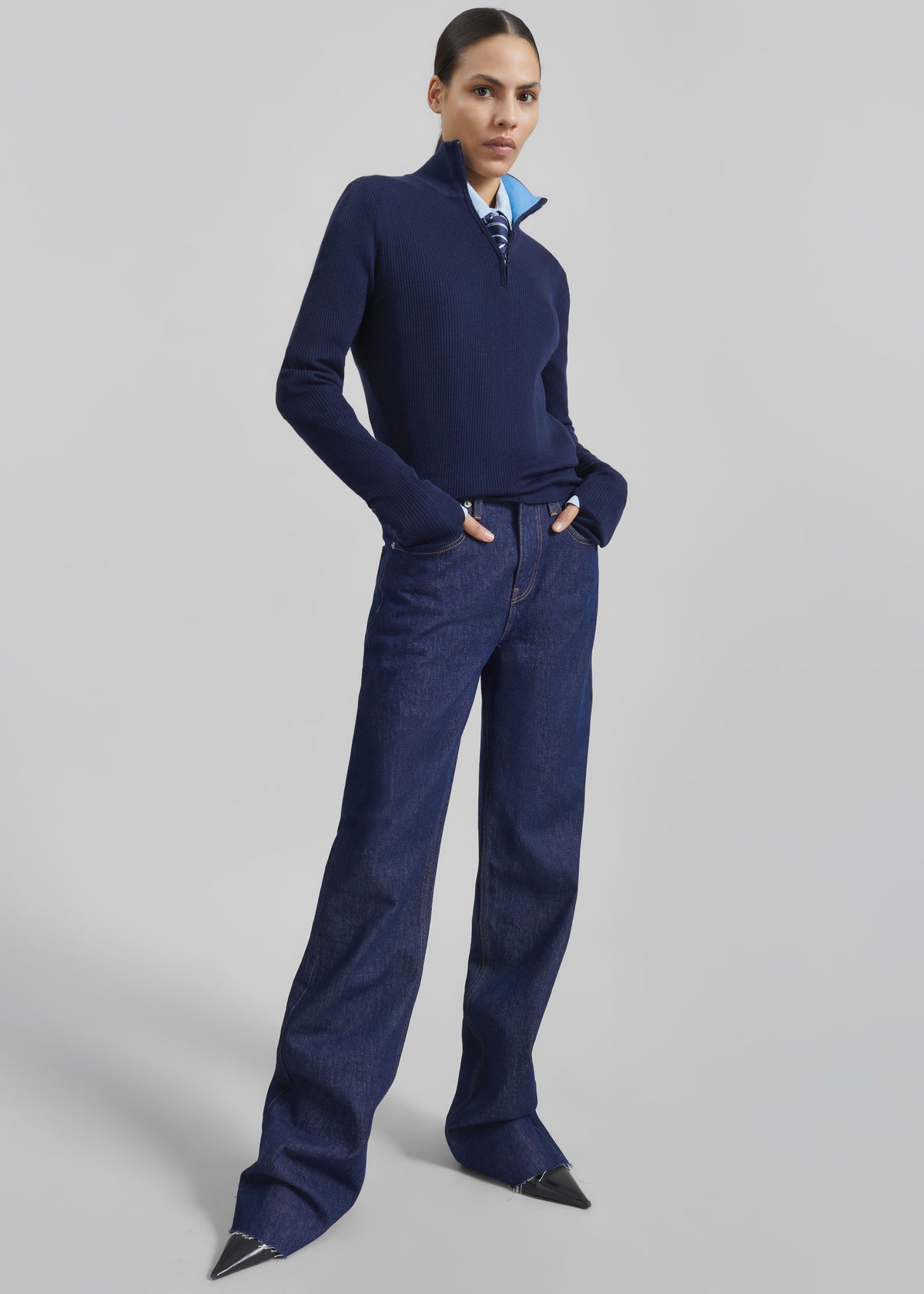 Sade Knit Zip Sweater - Dark Navy/Light Blue - 2