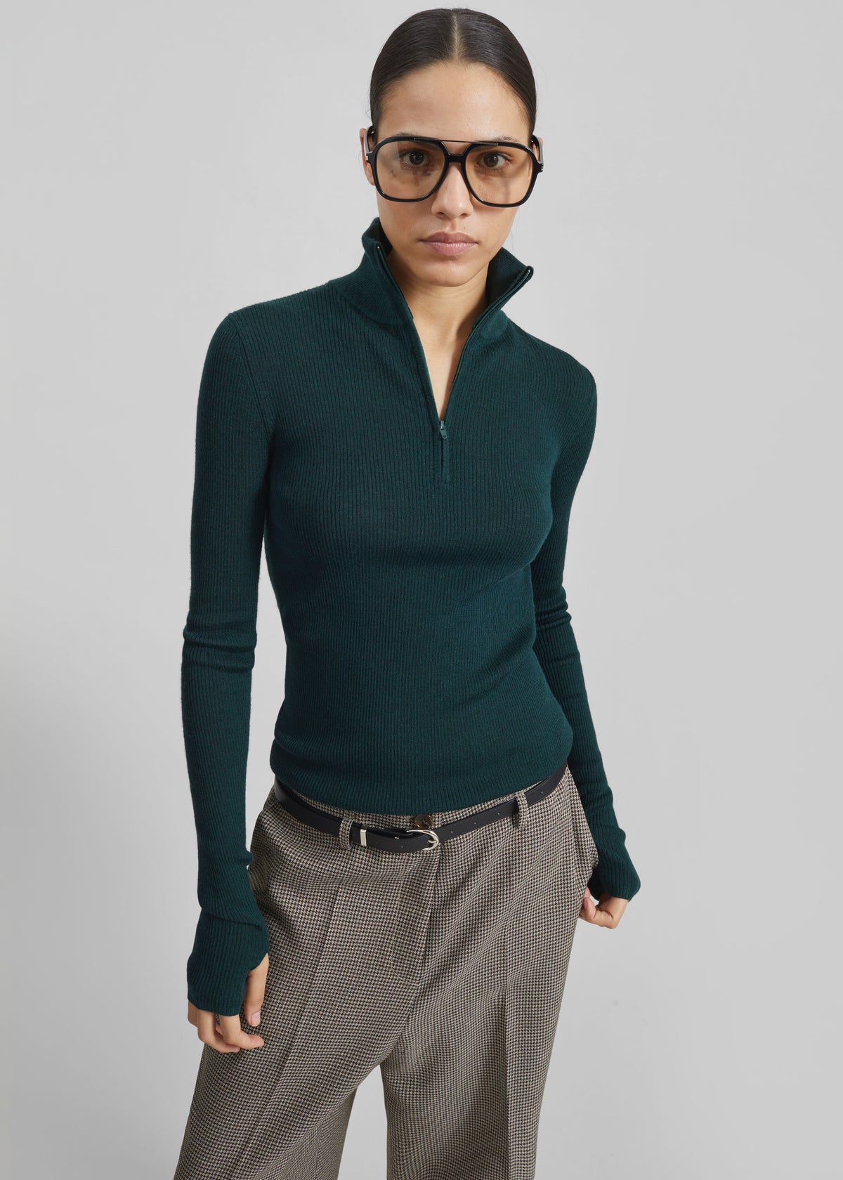 Sade Knit Zip Sweater - Forest Green