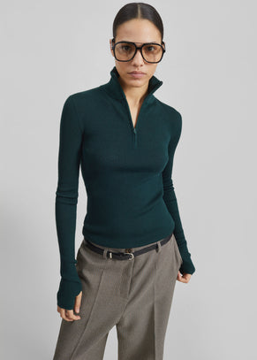 Sade Knit Zip Sweater - Forest Green