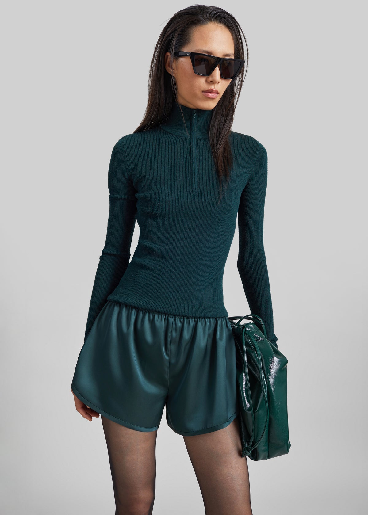 Sade Knit Zip Sweater - Forest Green