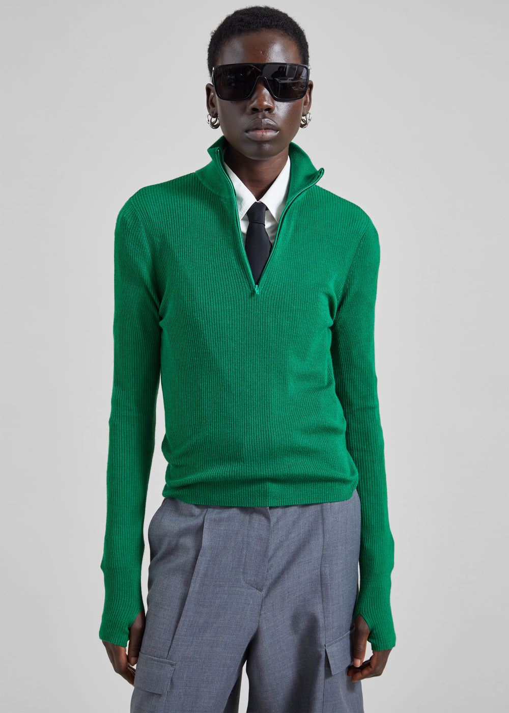 Sade Knit Zip Sweater - Green - 1