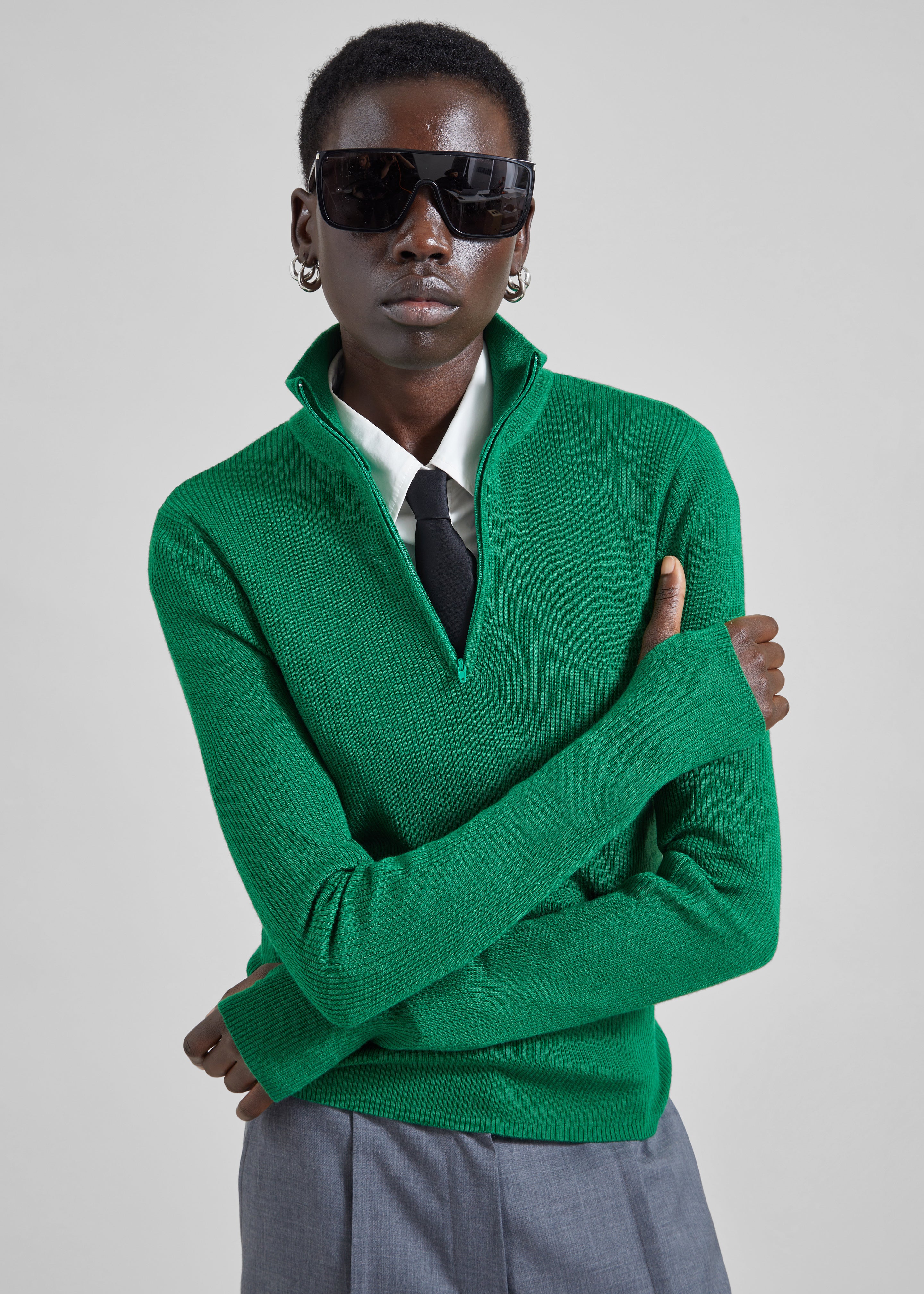 Sade Knit Zip Sweater - Green - 1