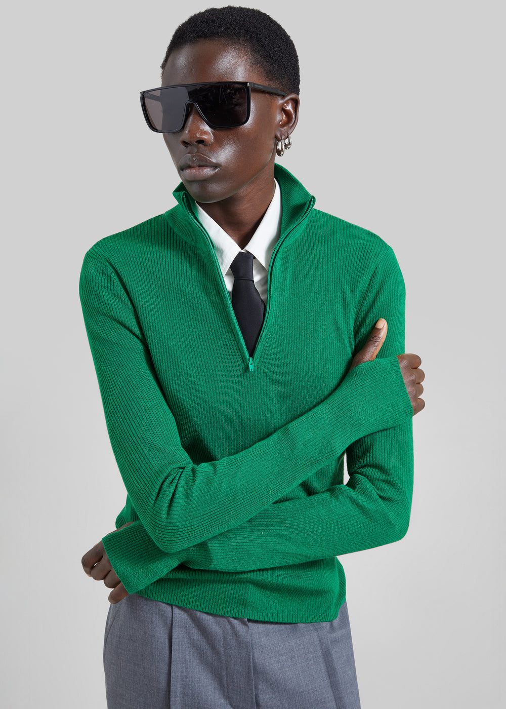 Sade Knit Zip Sweater - Green