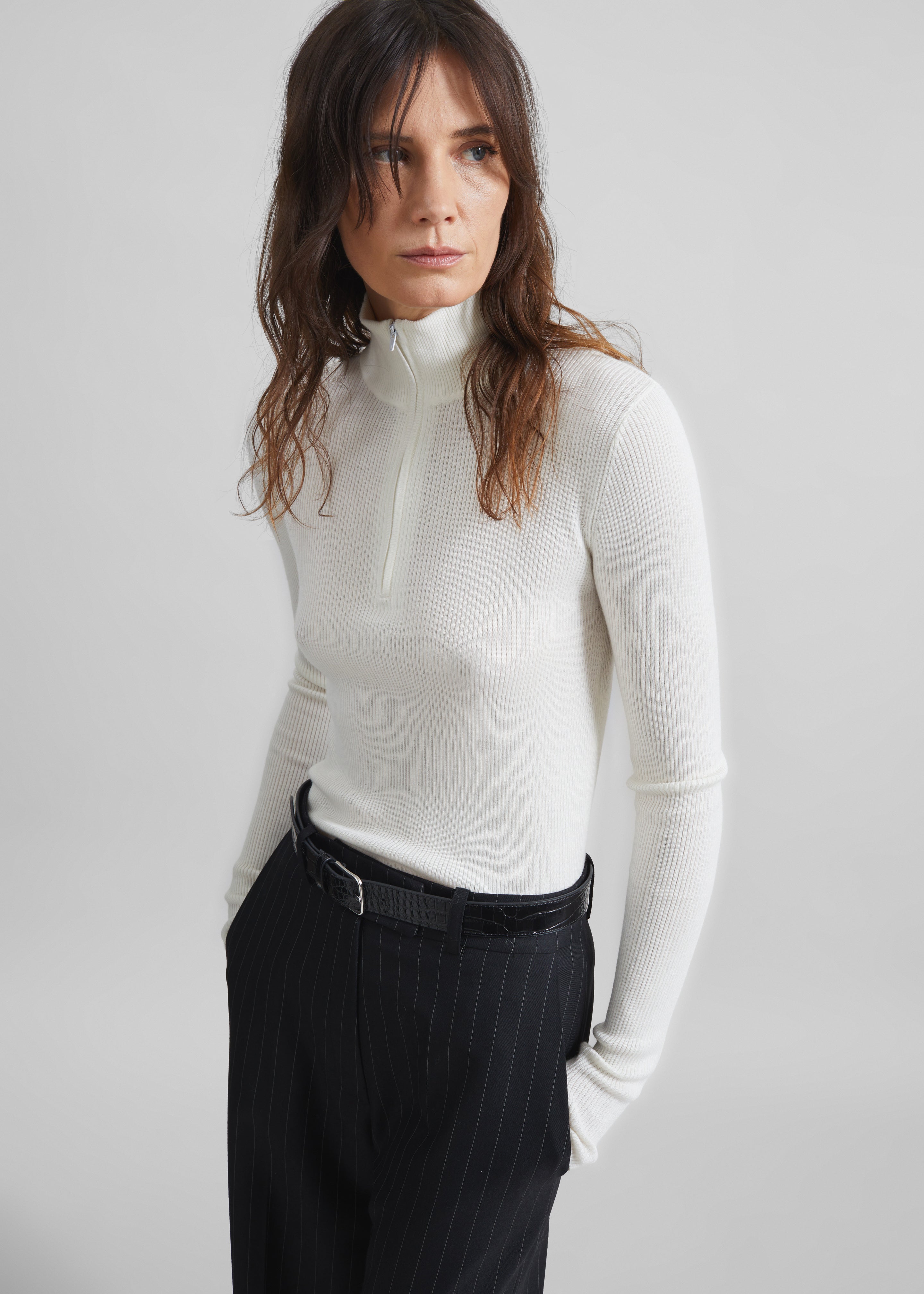 Sade Knit Zip Sweater - White - 4