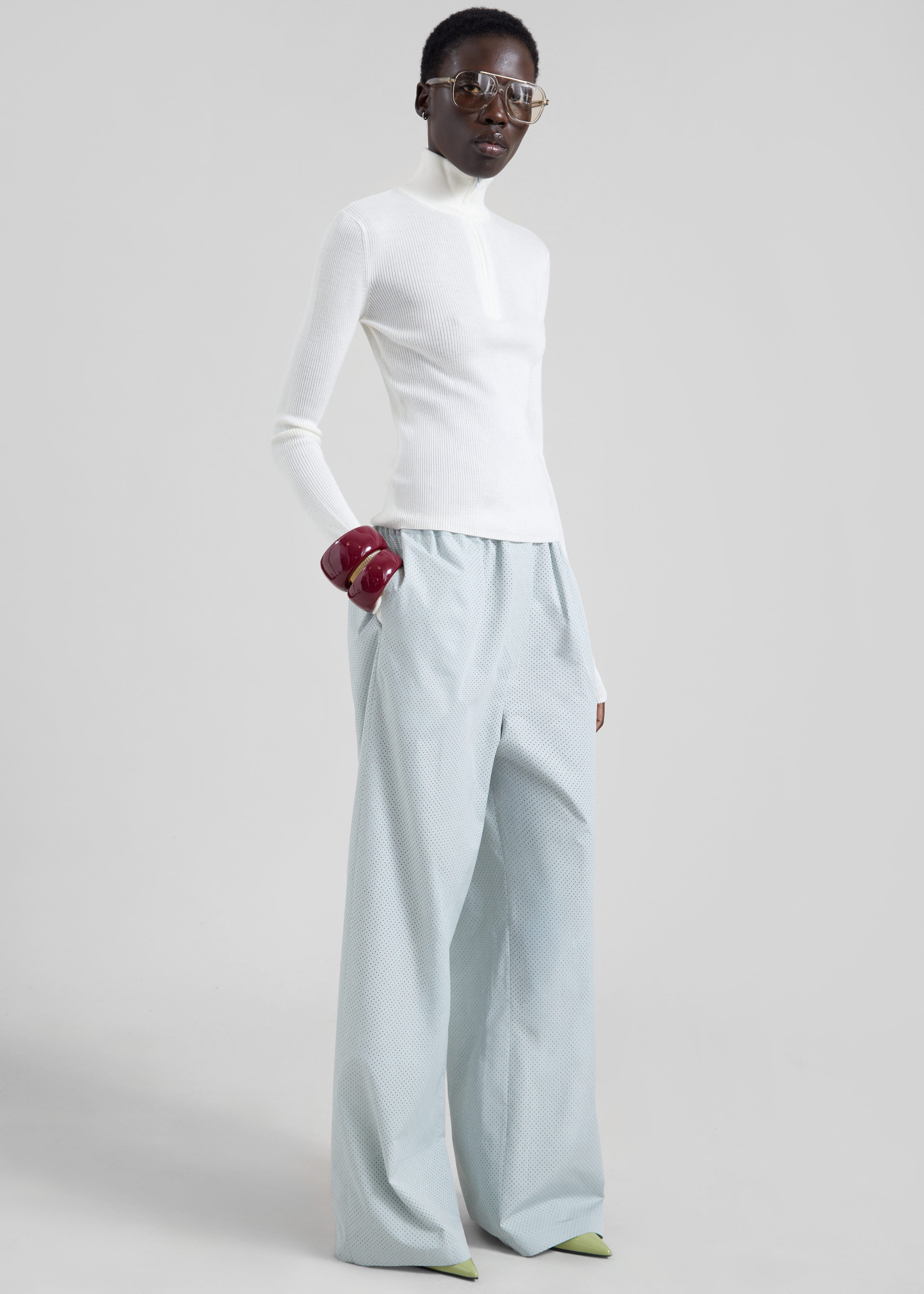 Sade Knit Zip Sweater - White - 6