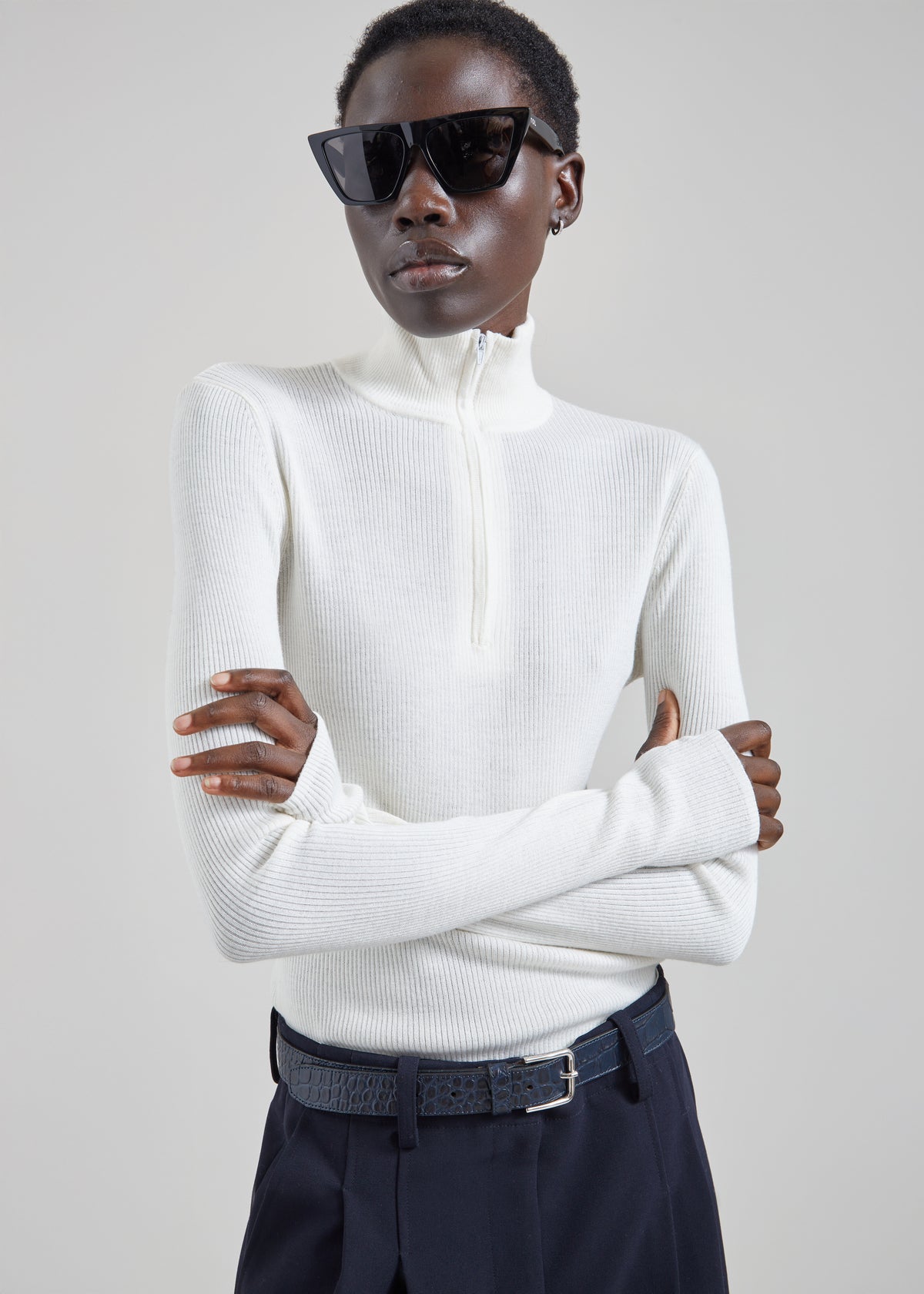 Sade Knit Zip Sweater - White - 1