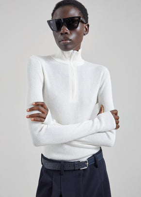 Sade Knit Zip Sweater - White