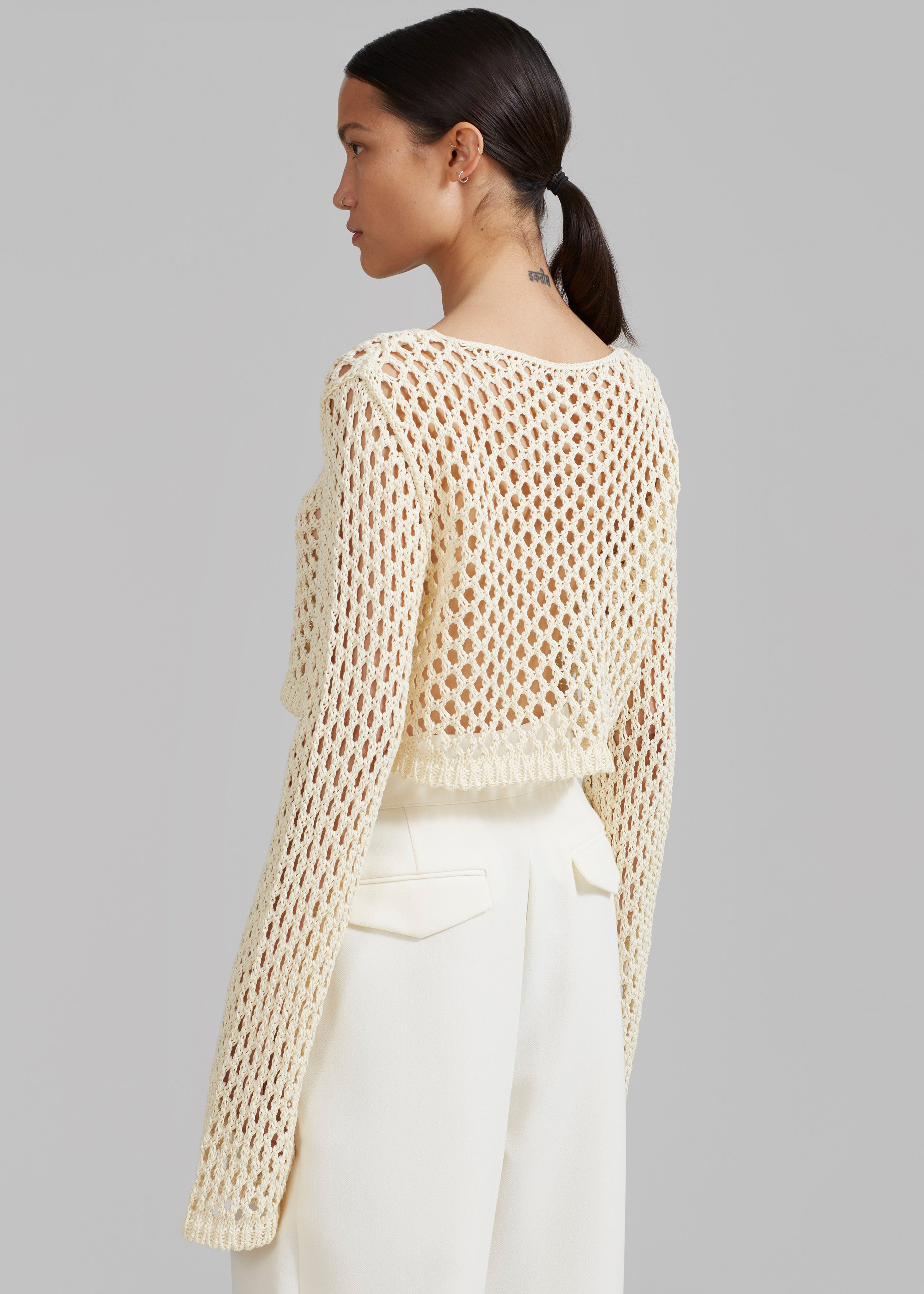 Safa Crochet Open-Knit Top - Cream