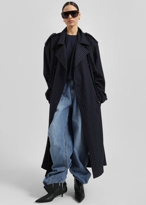 Salford Pinstripe Trench - Navy