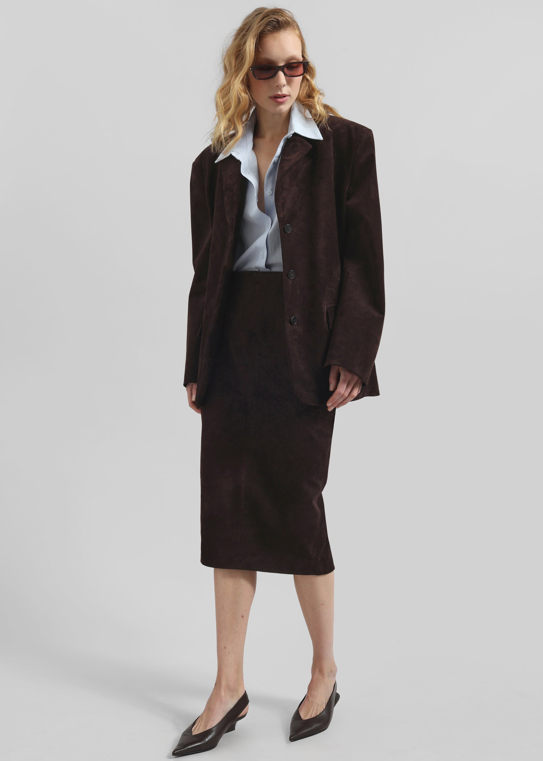 Shop the look image for Salnor Suede Blazer - Dark Brown