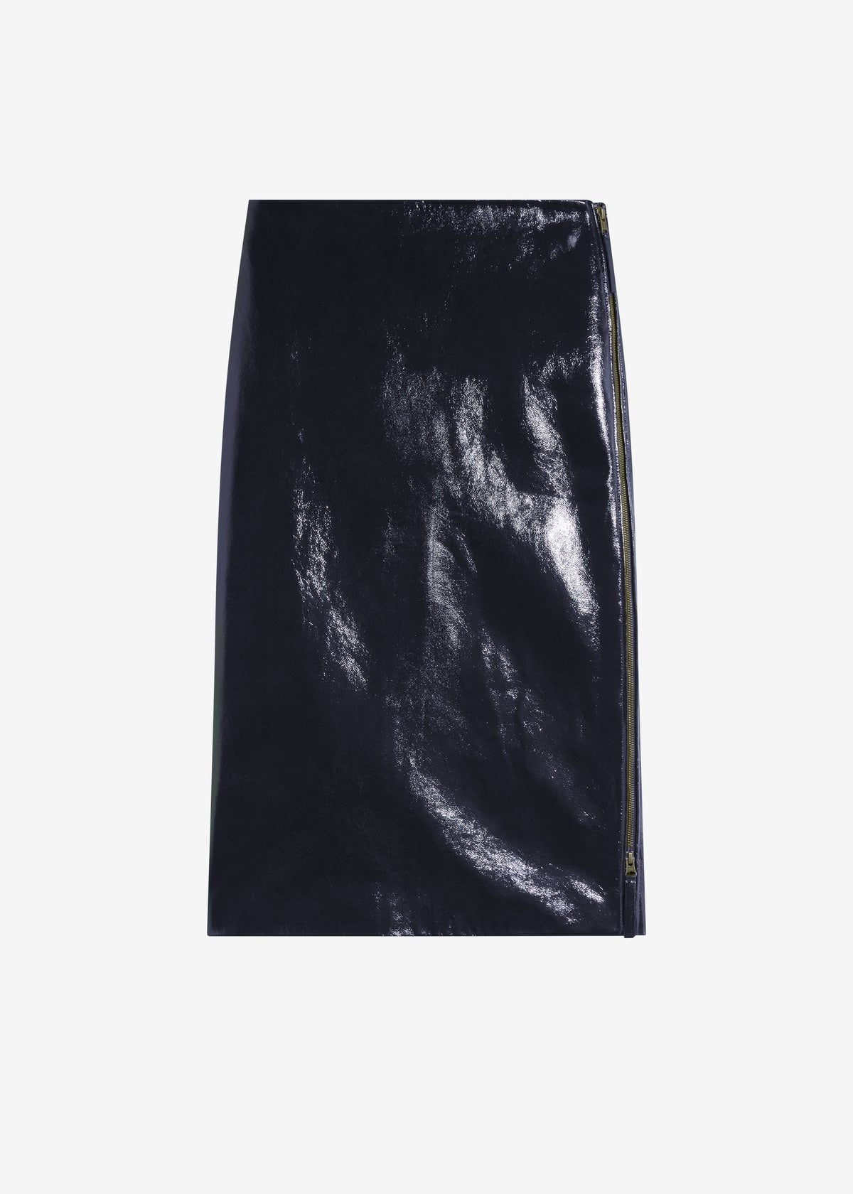 Samantha Crackled Faux Leather Zip Skirt - Dark Navy