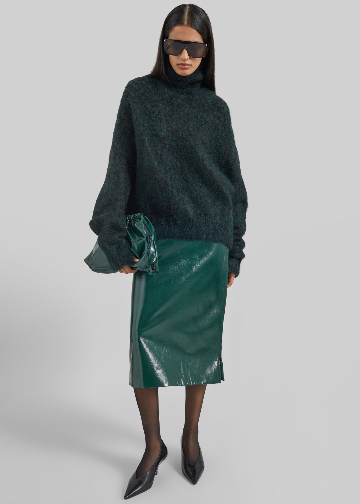 Samantha Crackled Faux Leather Zip Skirt - Green