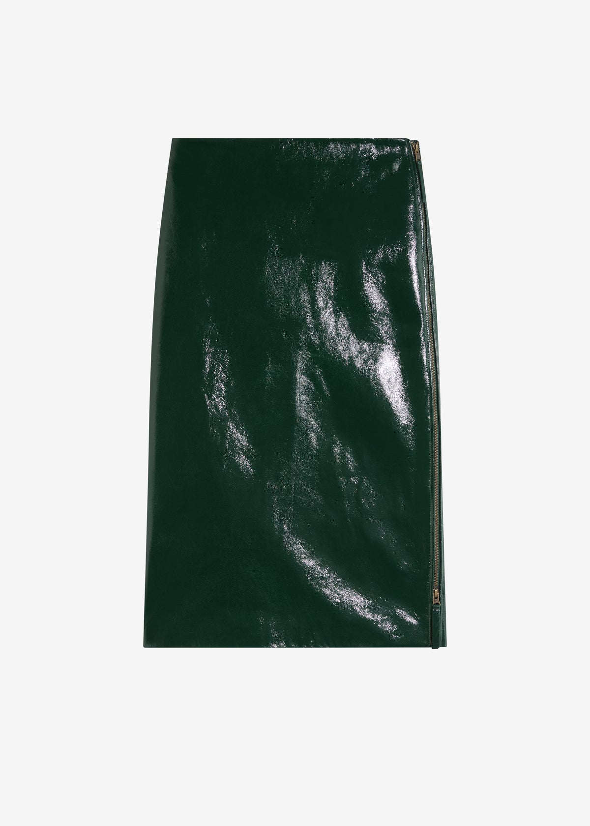 Samantha Crackled Faux Leather Zip Skirt - Green
