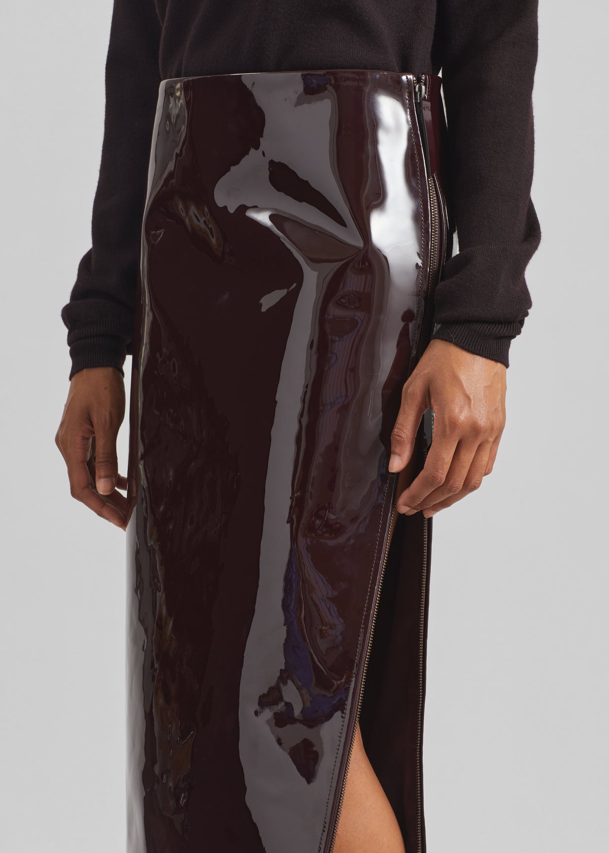 Samantha Patent Zip Skirt - Burgundy - 6