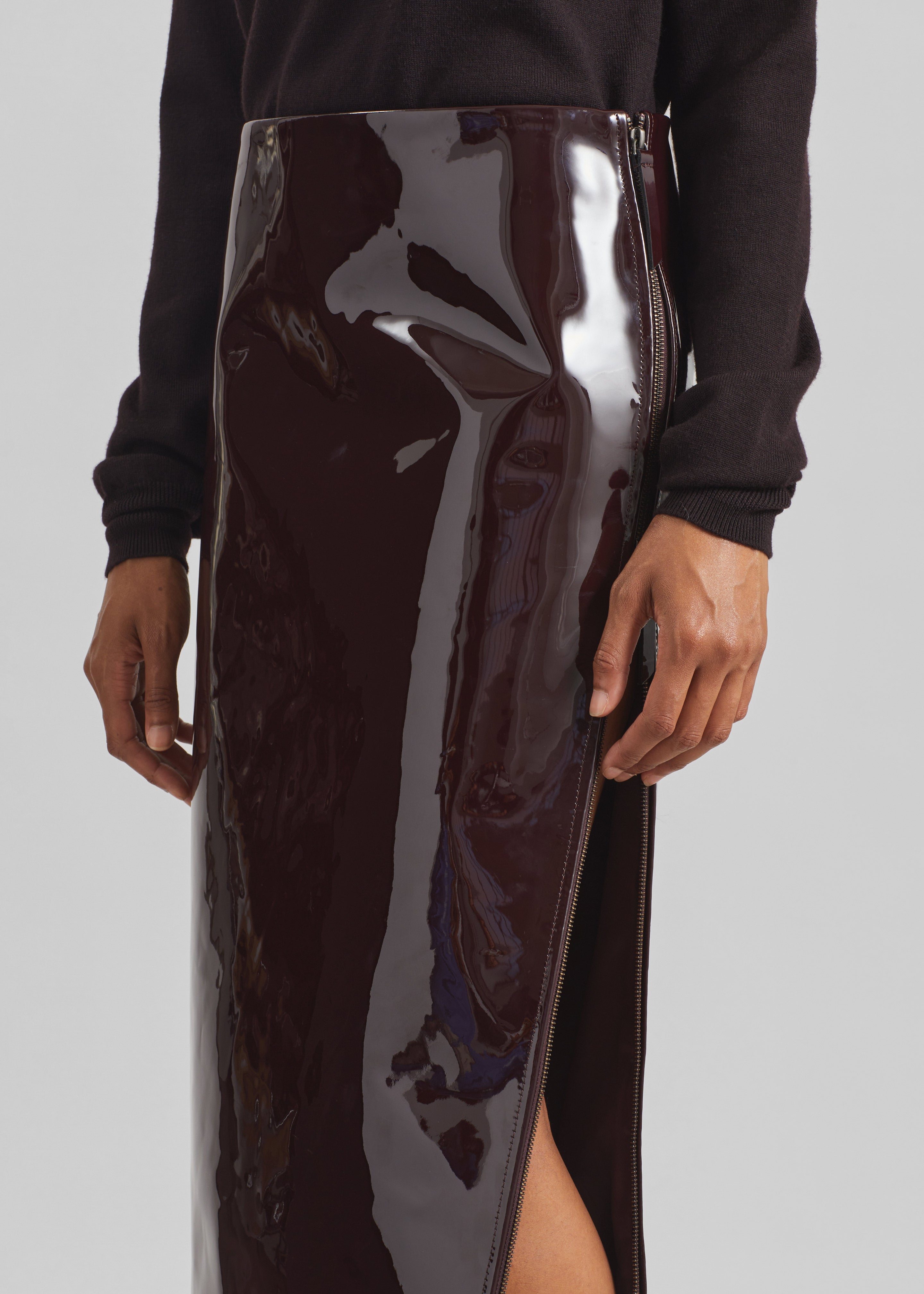 Samantha Patent Zip Skirt - Burgundy - 6