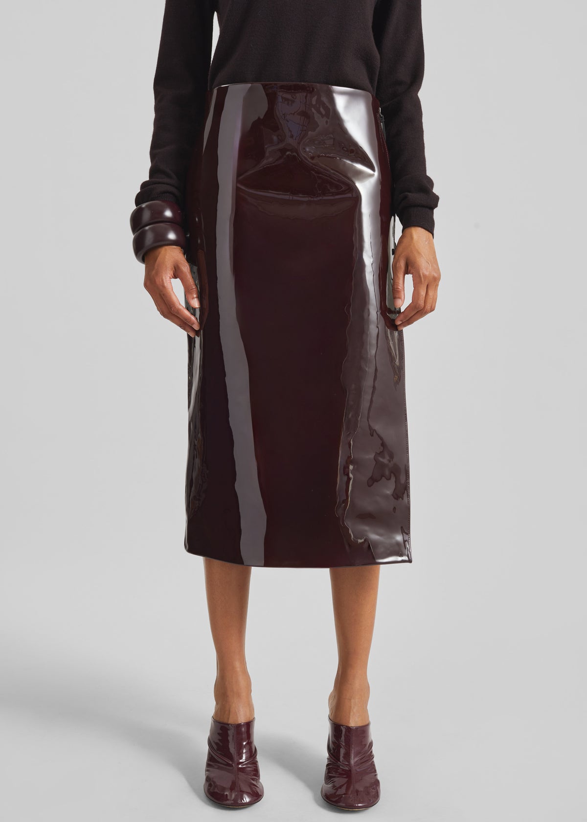 Samantha Patent Zip Skirt - Burgundy - 4