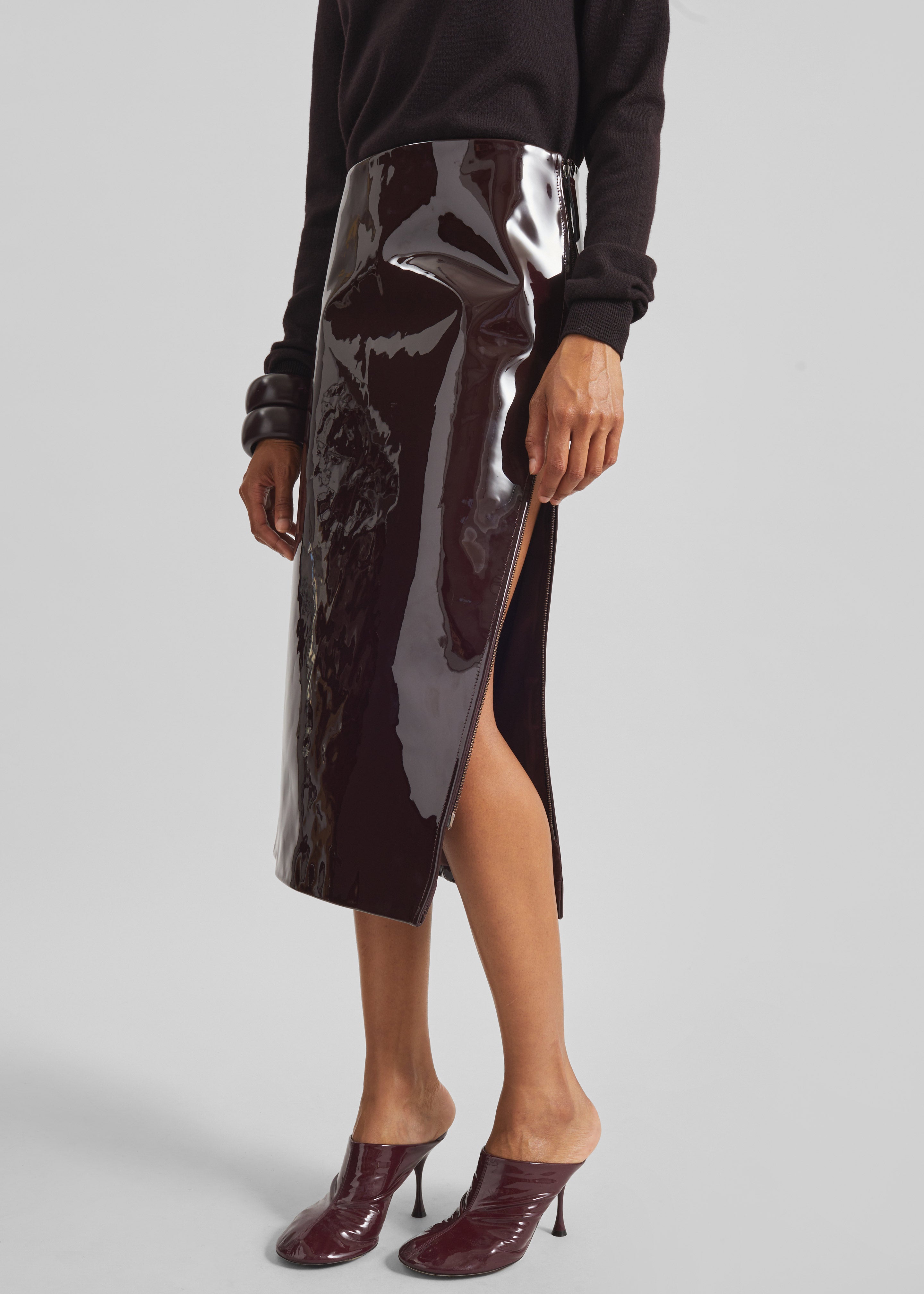 Samantha Patent Zip Skirt - Burgundy - 5