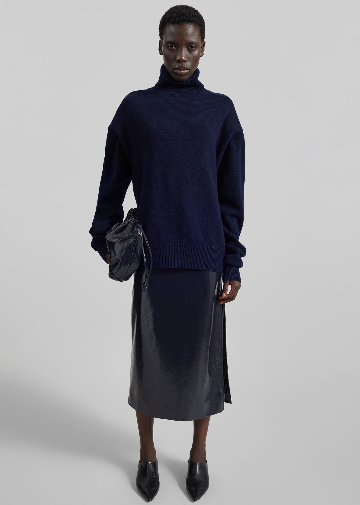 Samantha Crackled Faux Leather Zip Skirt - Dark Navy