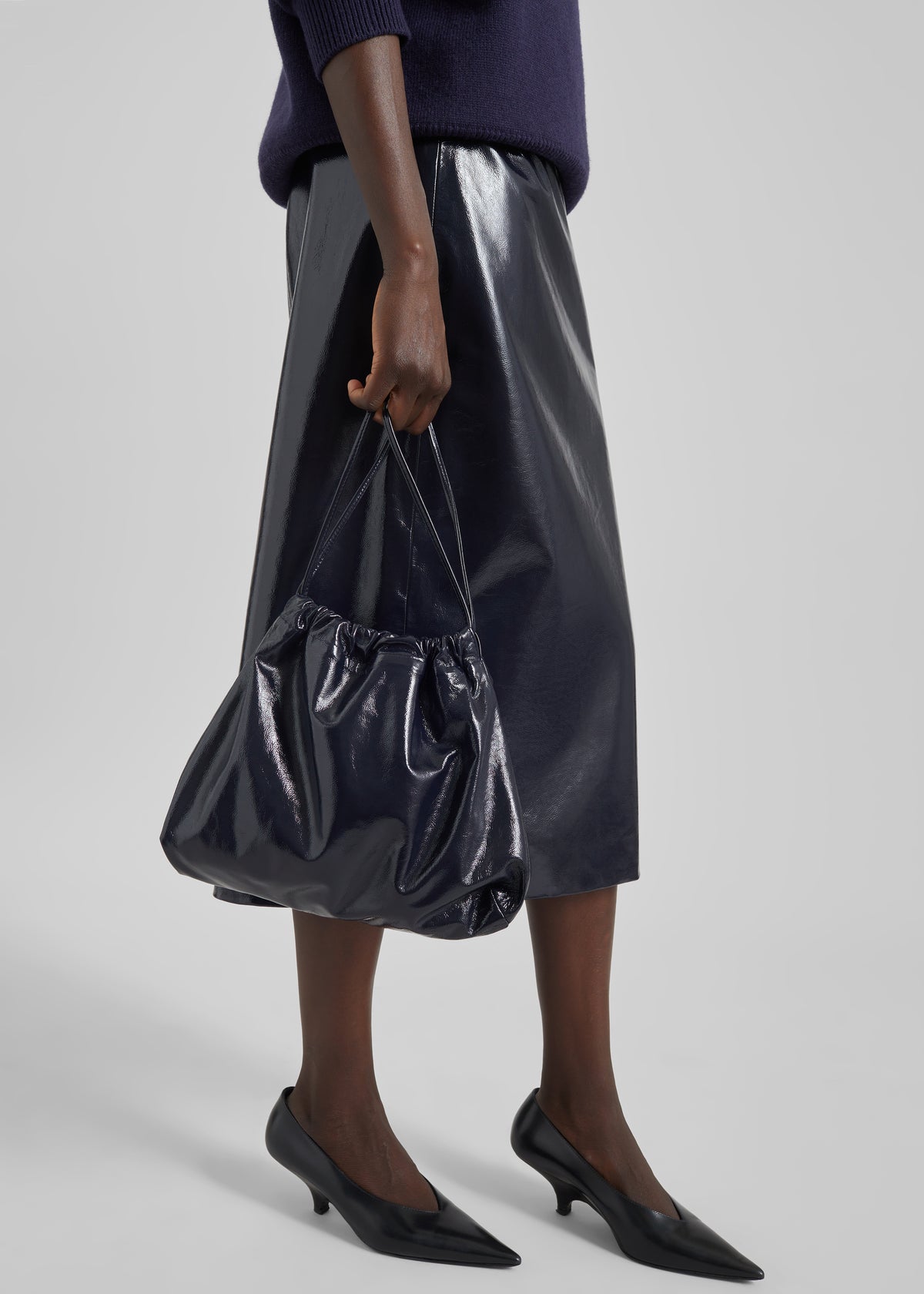Samantha Crackled Faux Leather Zip Skirt - Dark Navy