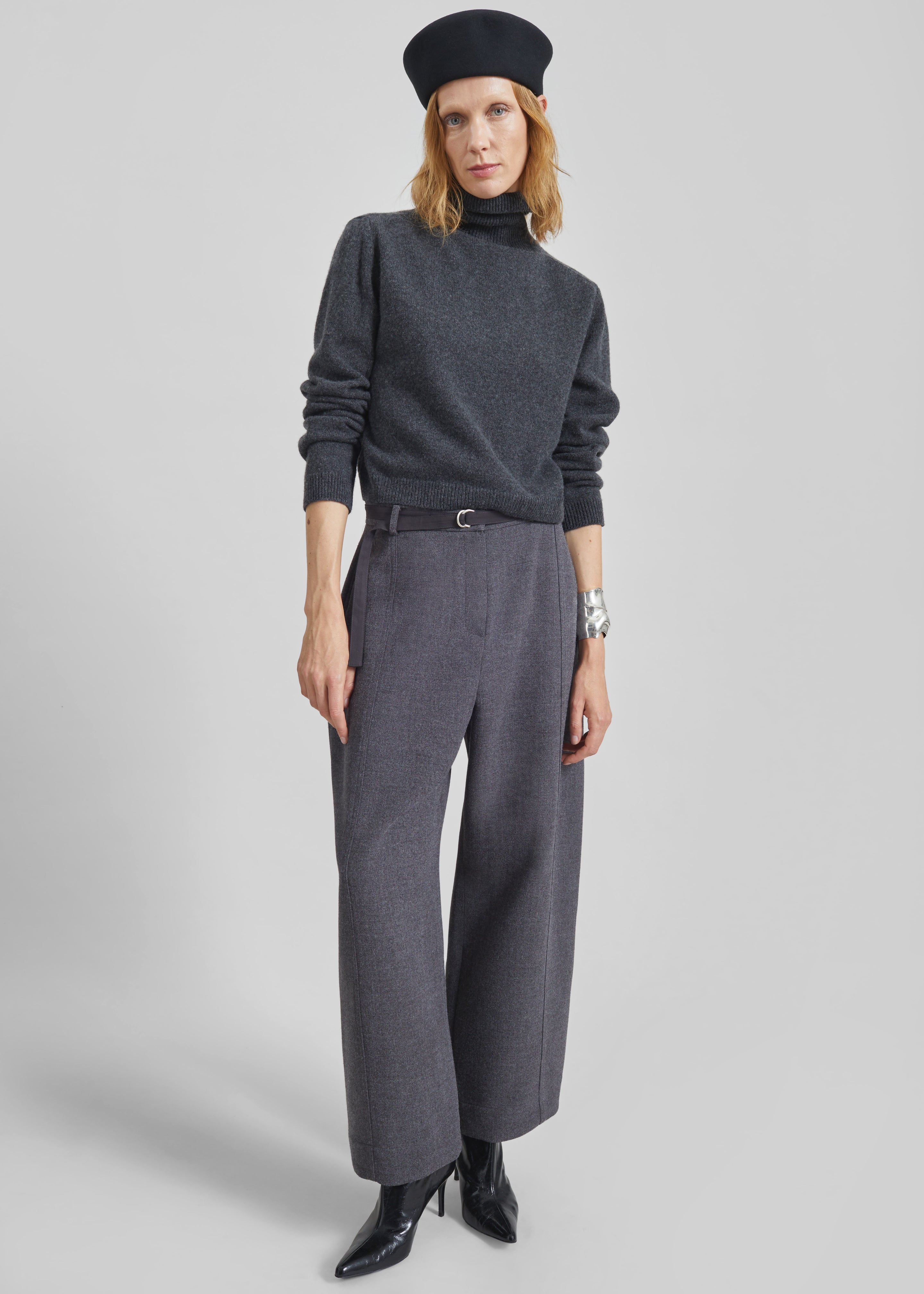 Sanve Tapered Leg Pants - Dark Grey Melange - 6