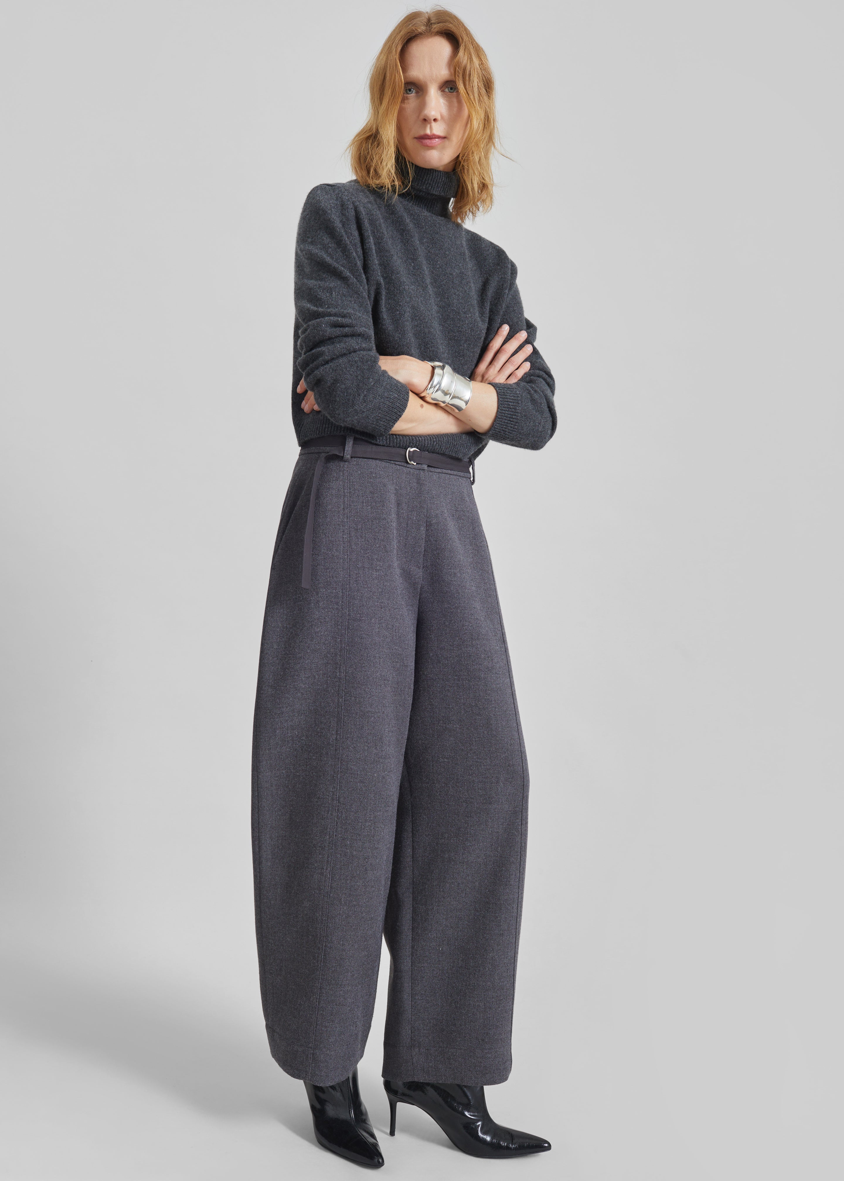 Sanve Tapered Leg Pants - Dark Grey Melange - 4