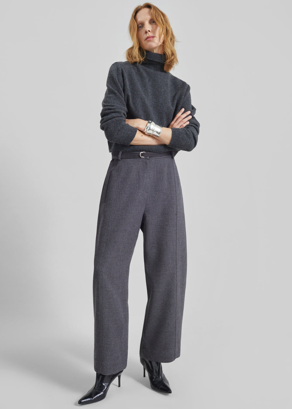 Sanve Tapered Leg Pants - Dark Grey Melange