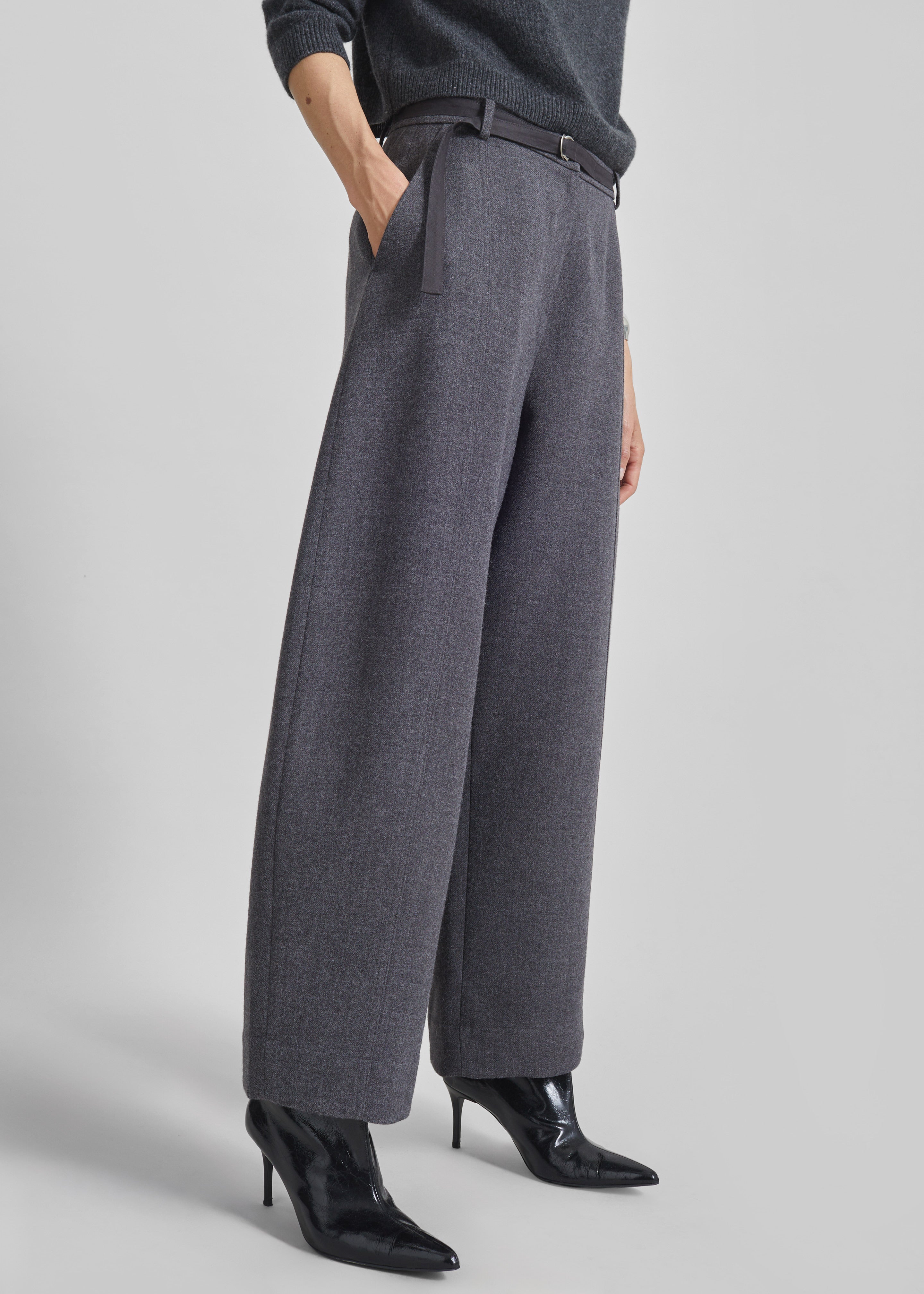 Sanve Tapered Leg Pants - Dark Grey Melange - 2