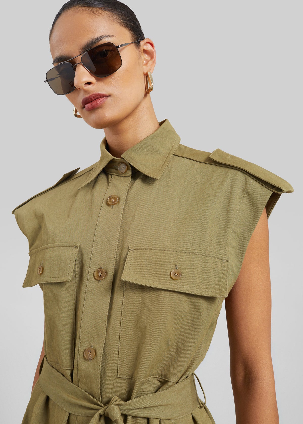 Sarah Sleeveless Cargo Mini Dress - Olive - 4