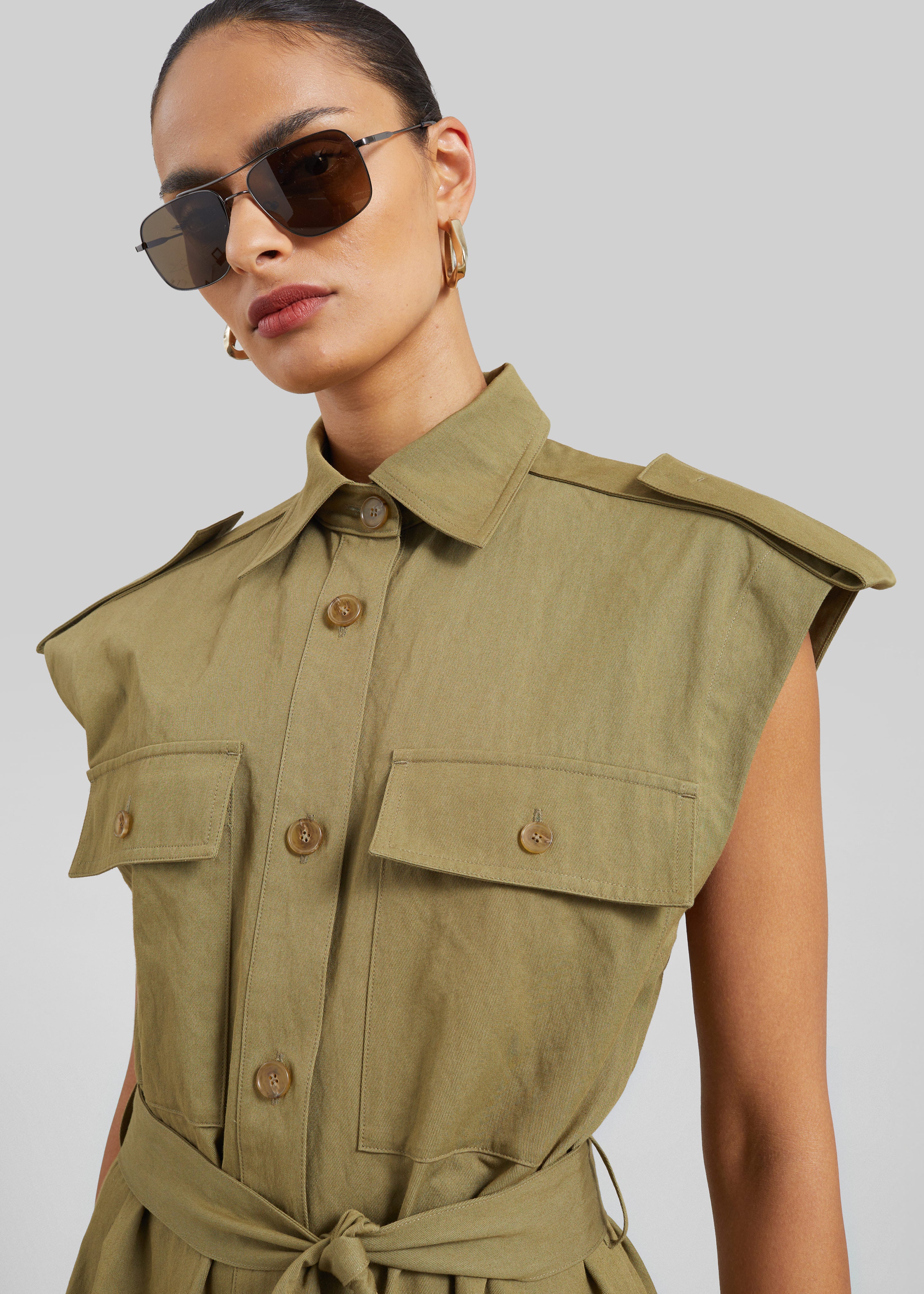 Sarah Sleeveless Cargo Mini Dress - Olive - 4