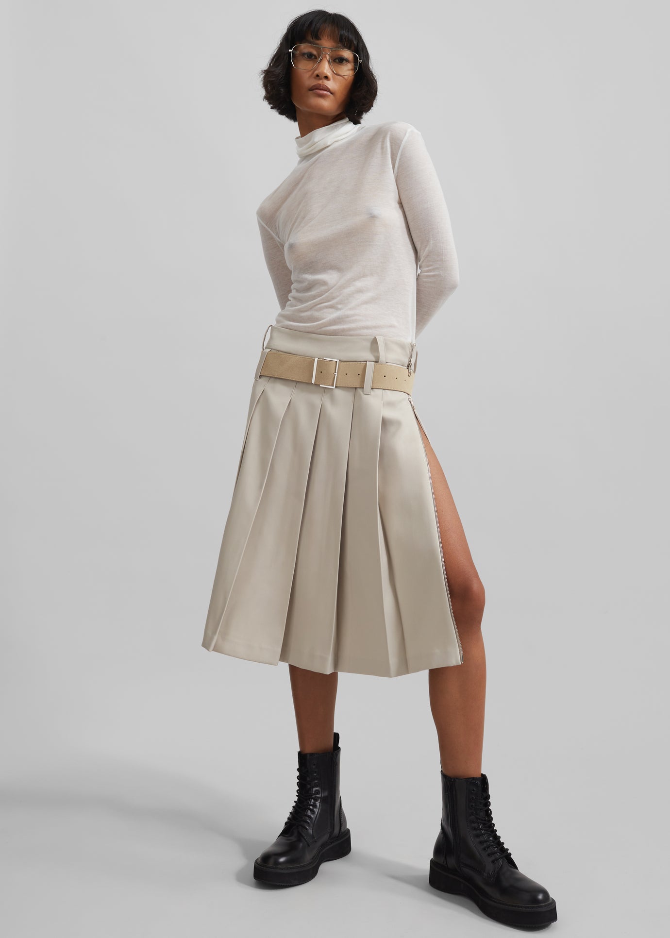 Sarina Pleated Skirt - Beige - 1