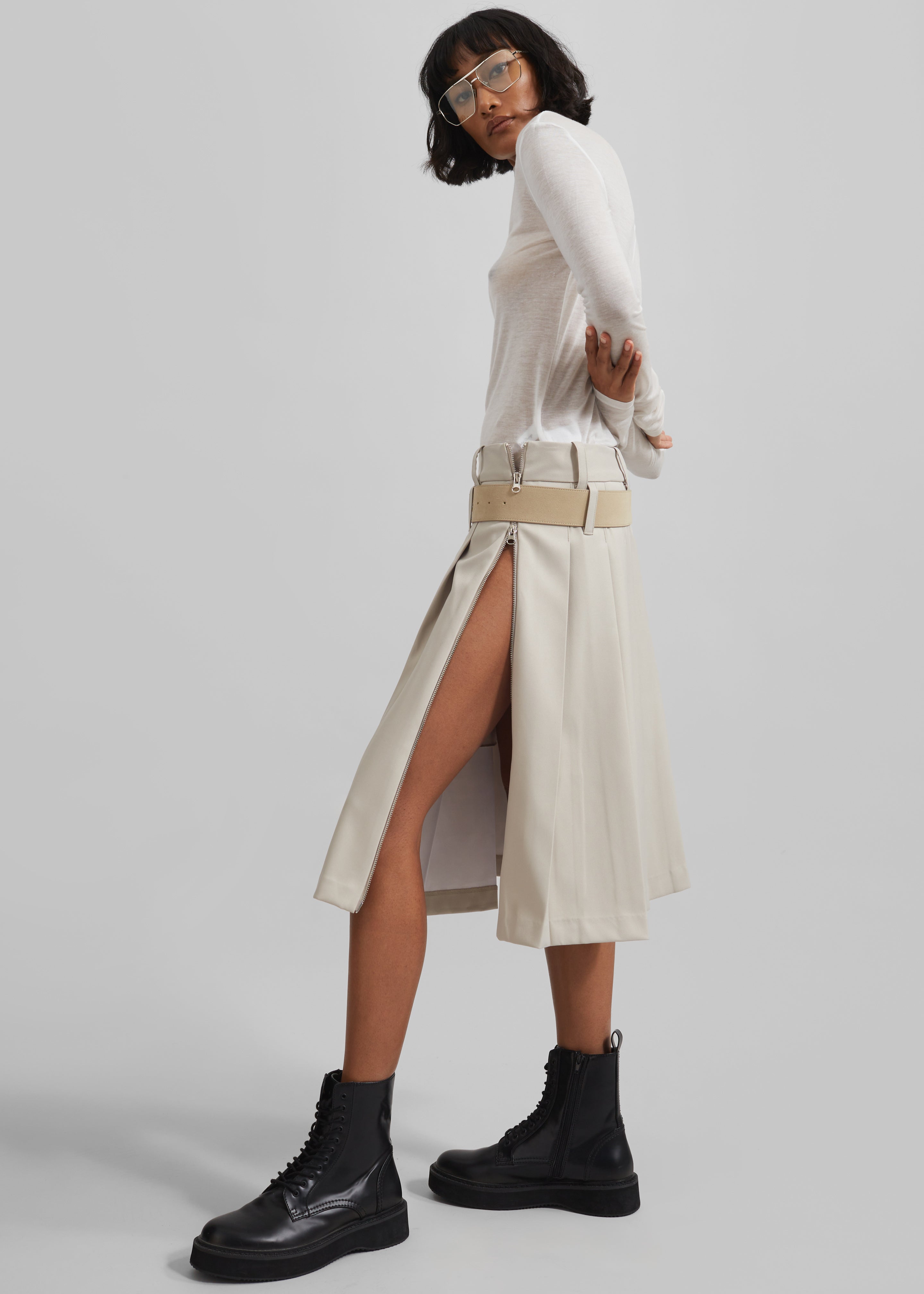 Sarina Pleated Skirt - Beige - 4