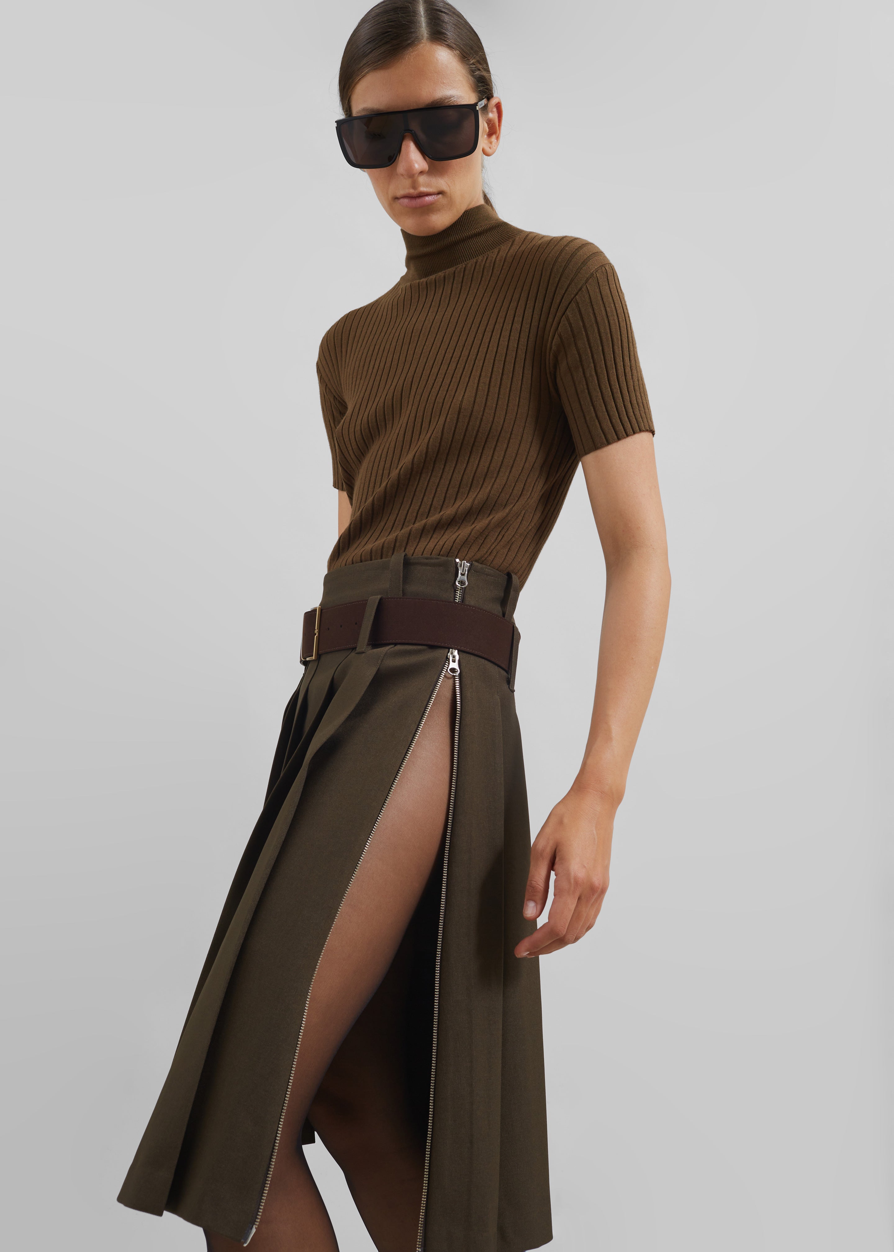 Sarina Pleated Skirt - Brown - 7