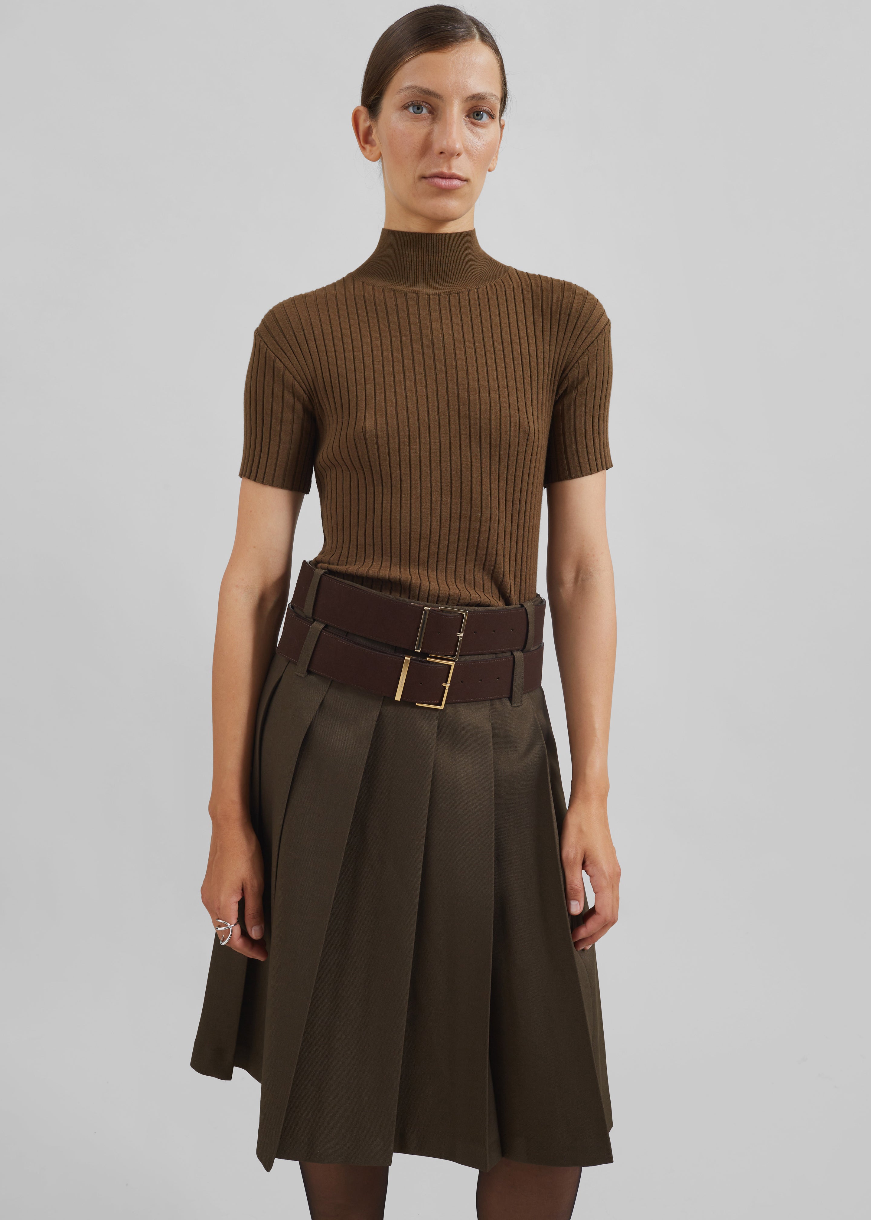 Sarina Pleated Skirt - Brown - 5