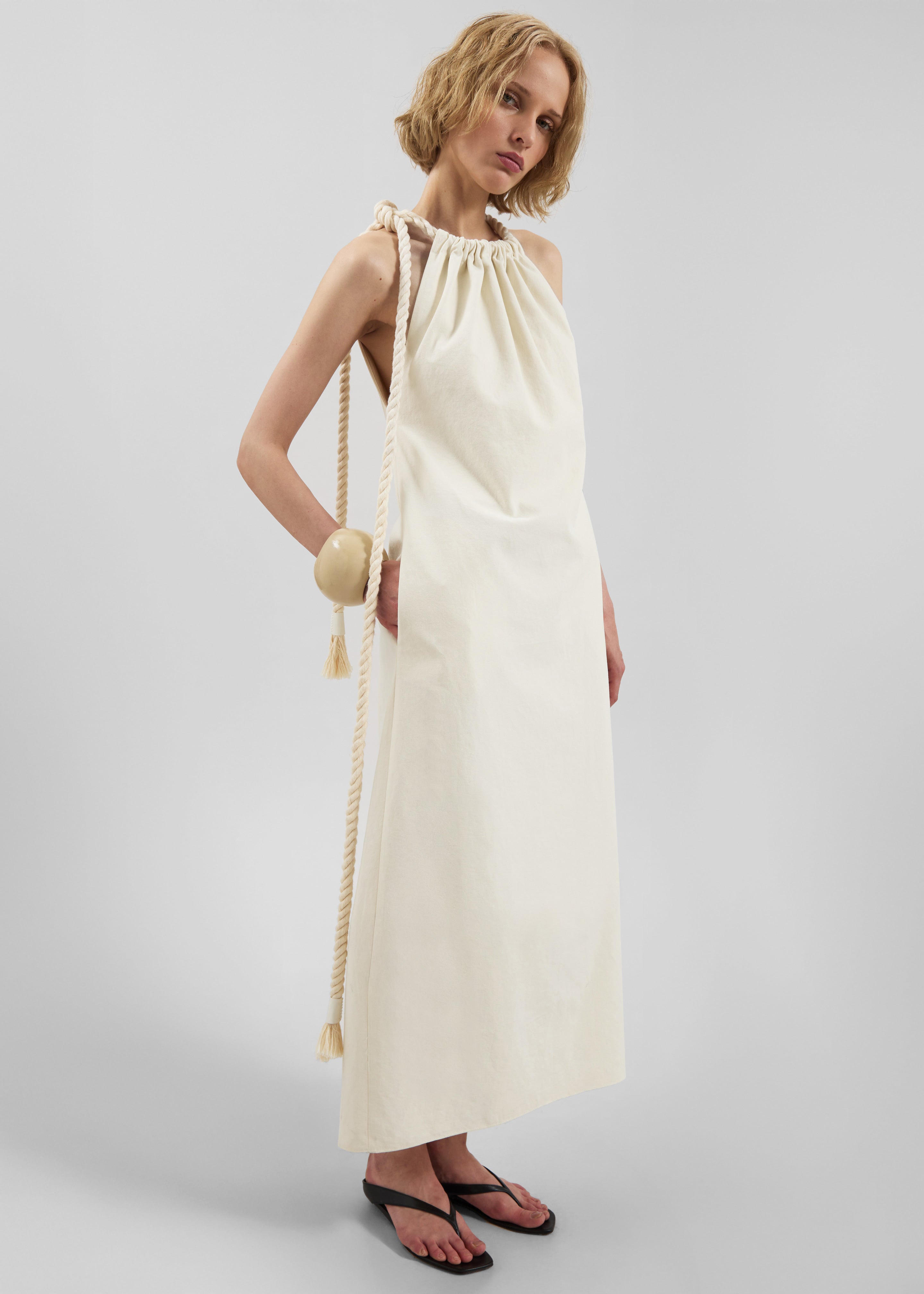 Sarnico Rope-Tie Halter Dress - Cream - 6