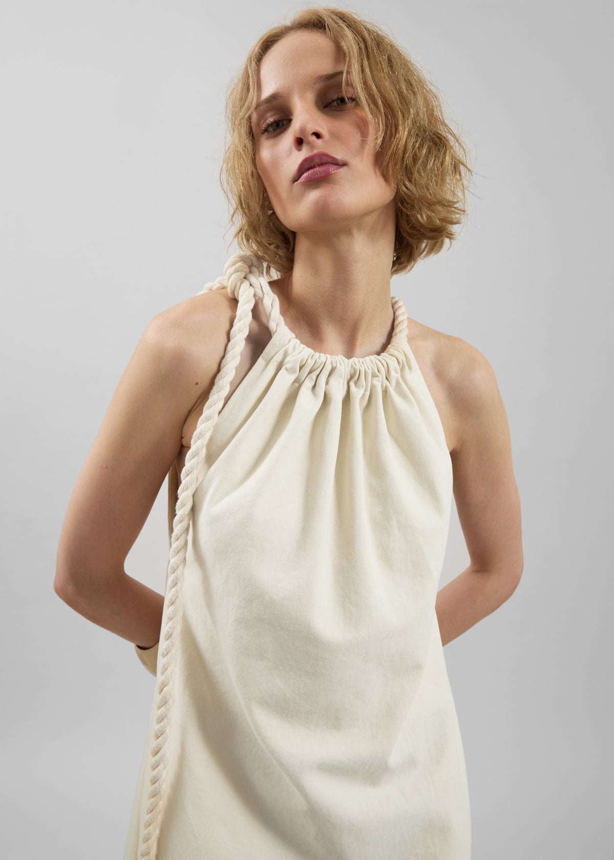 Sarnico Rope-Tie Halter Dress - Cream - 5