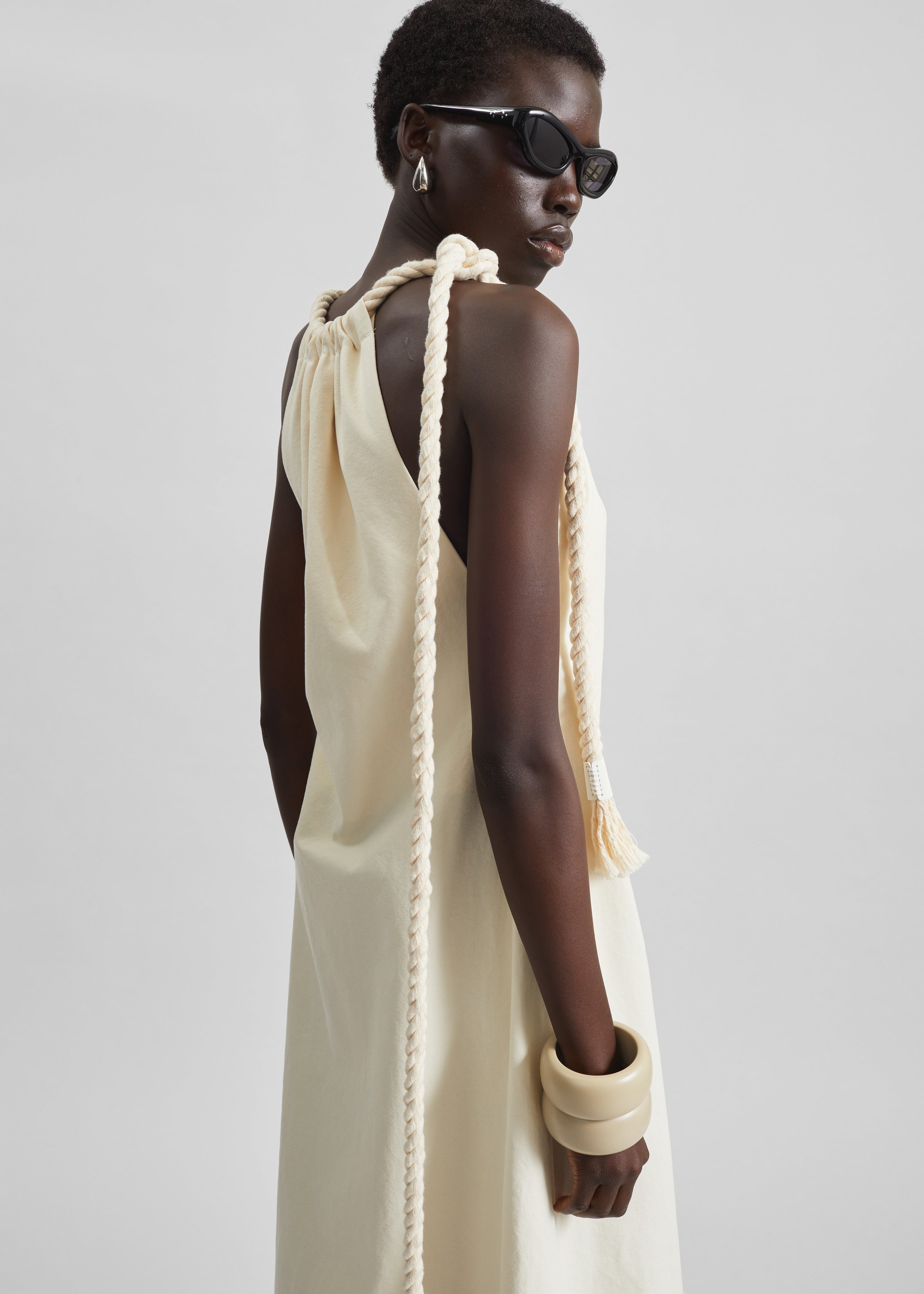 Sarnico Rope-Tie Halter Dress - Cream - 3