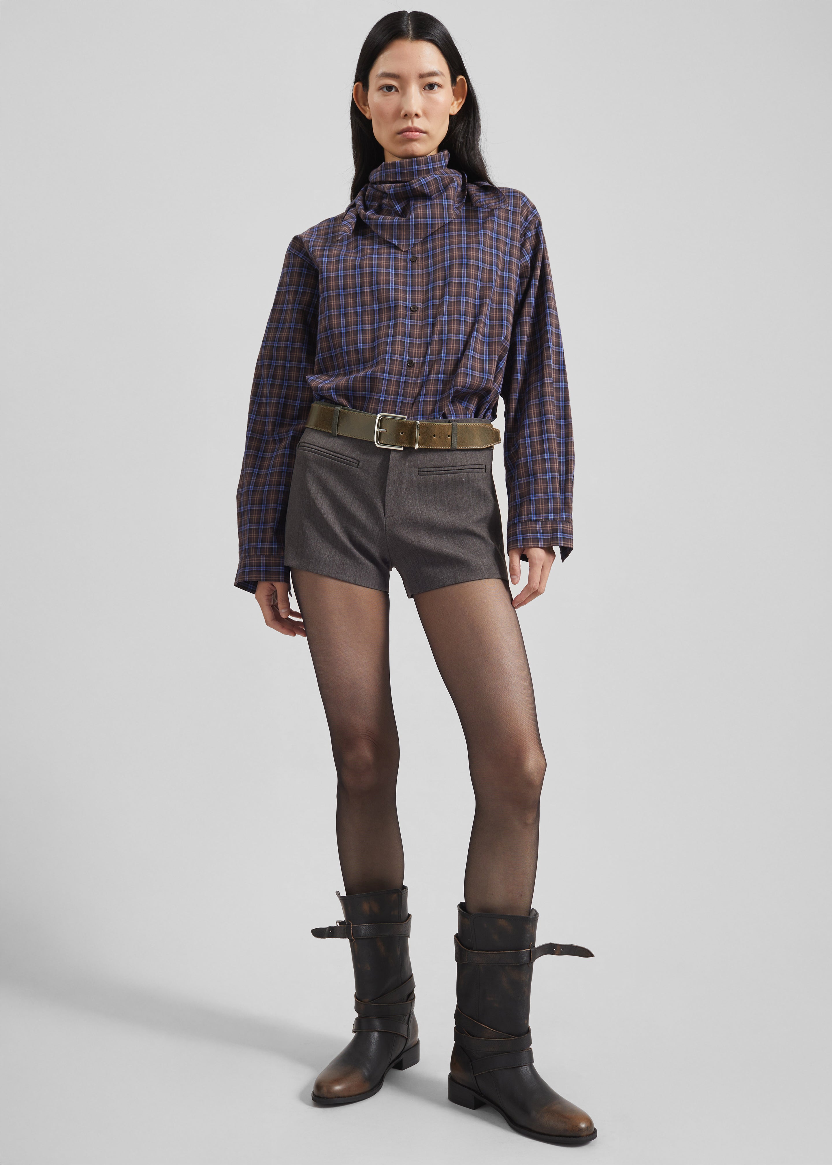 Sarno Leather Belt - Olive/Silver - 7