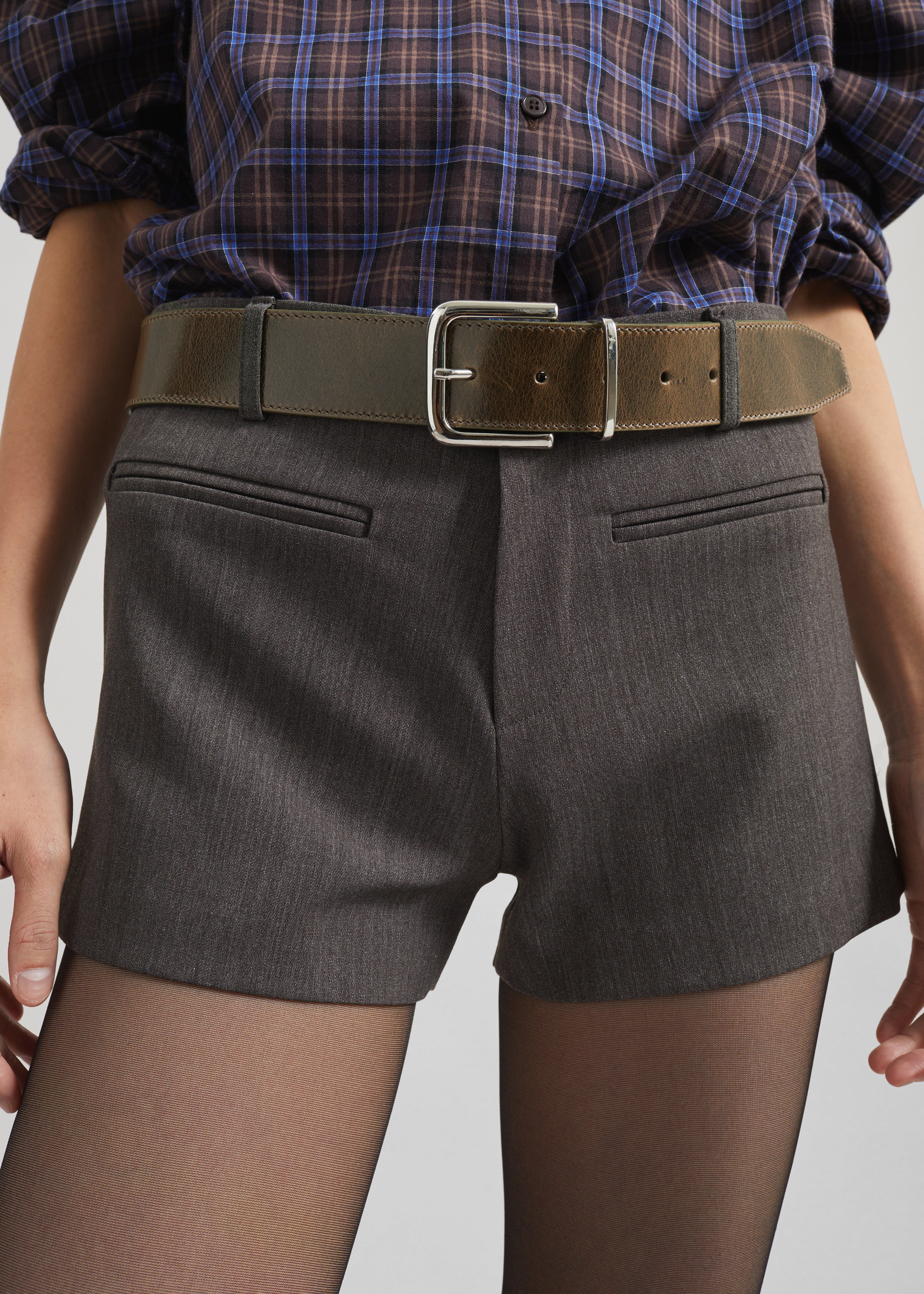 Sarno Leather Belt - Olive/Silver - 5