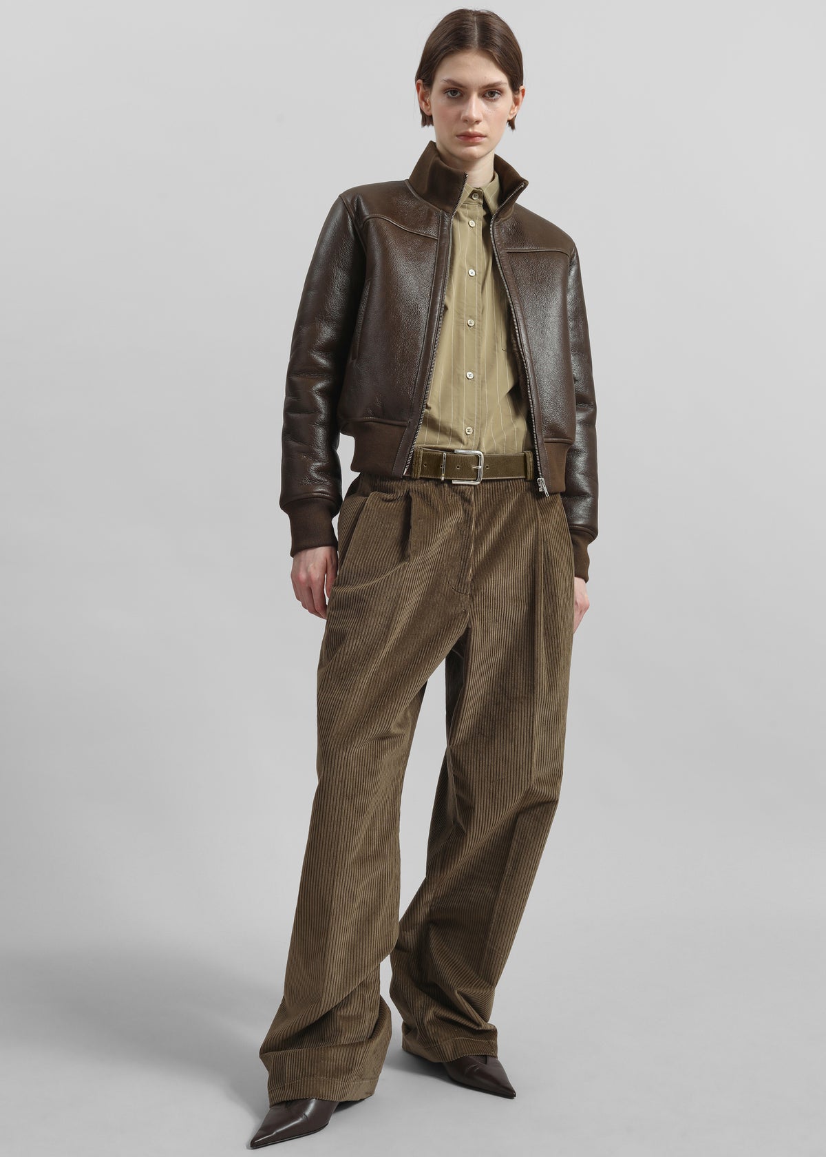 Sarno Leather Belt - Olive/Silver - 4