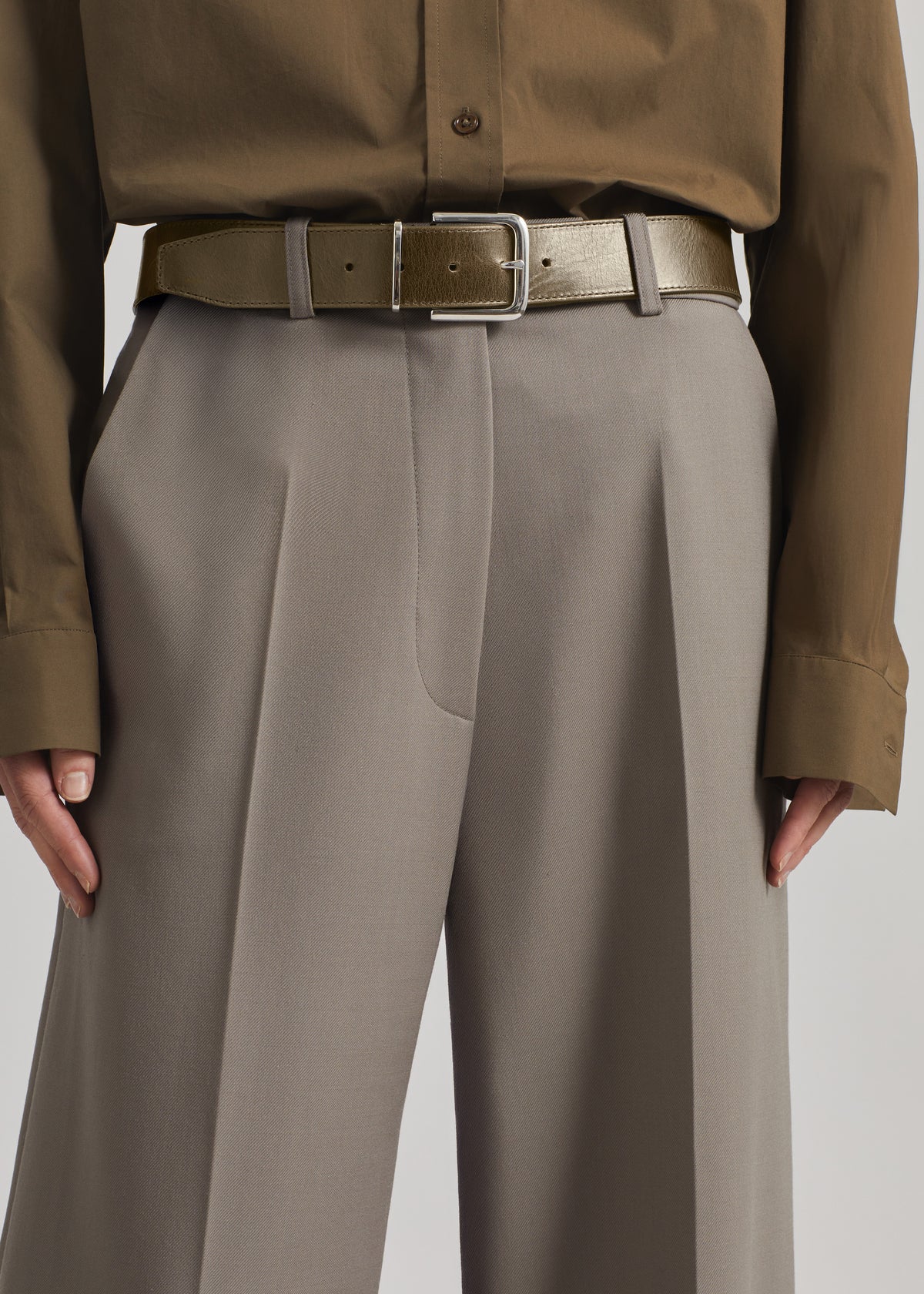 Sarno Leather Belt - Olive/Silver - 2