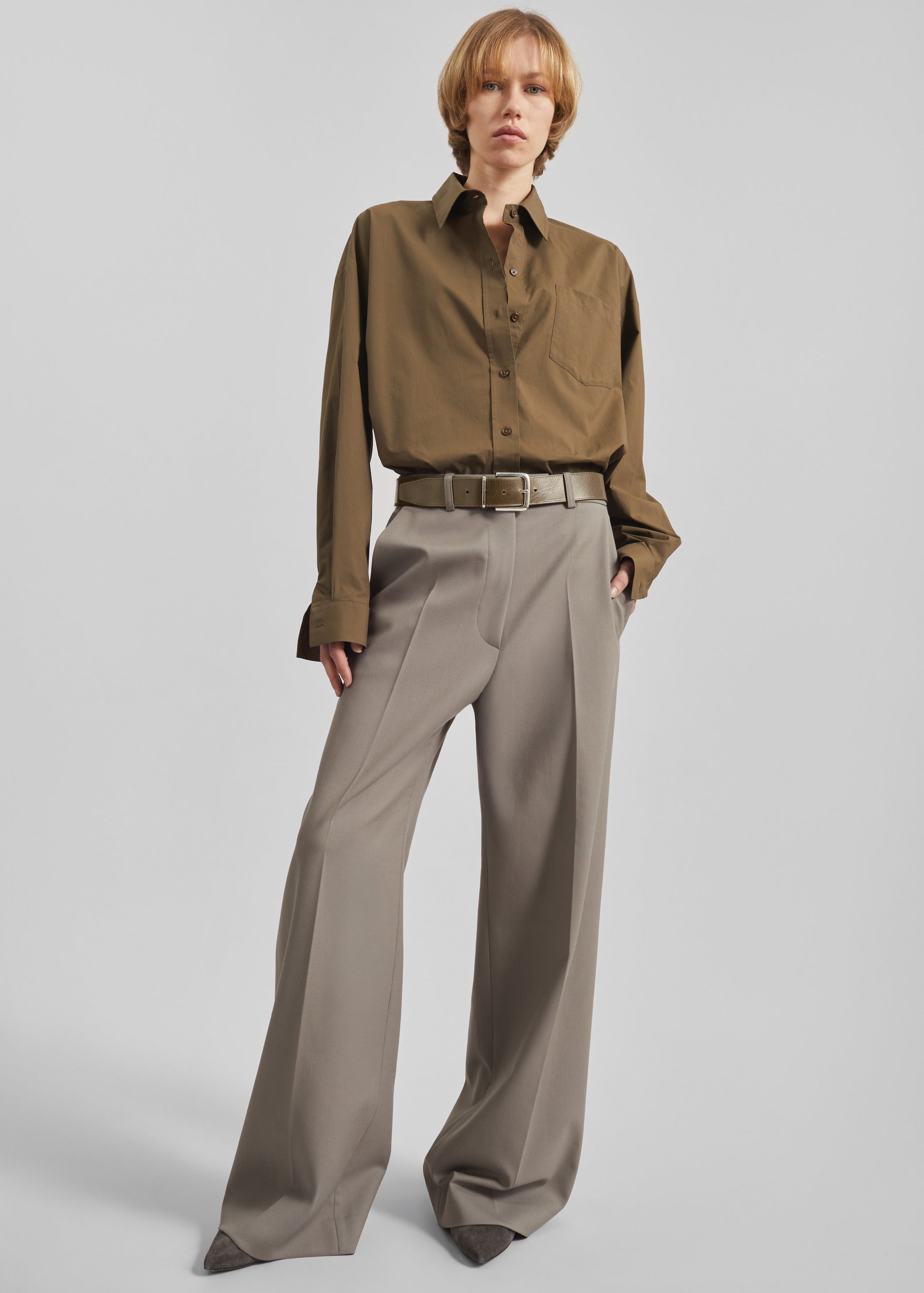 Shop the look image for Sarno Leather Belt - Olive/Silver