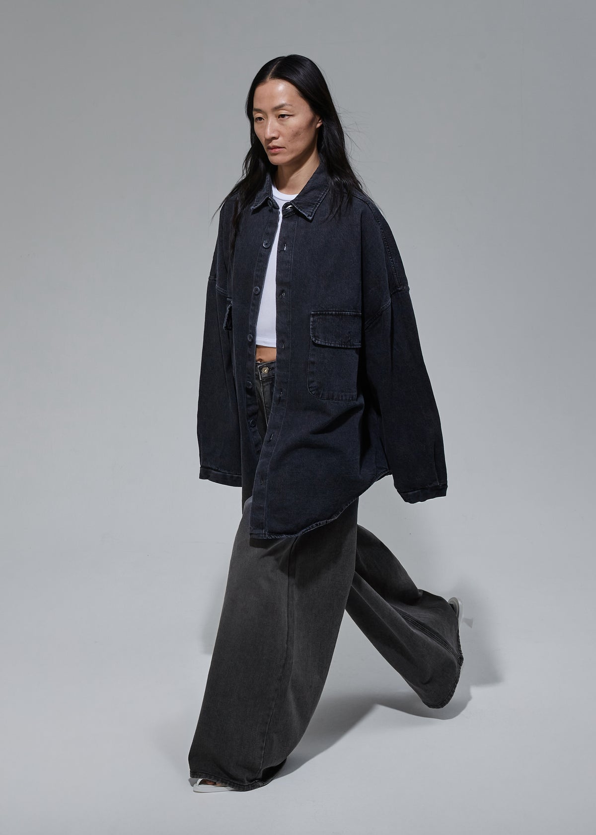 Sasha Wide Leg Jeans - Dark Grey - 10