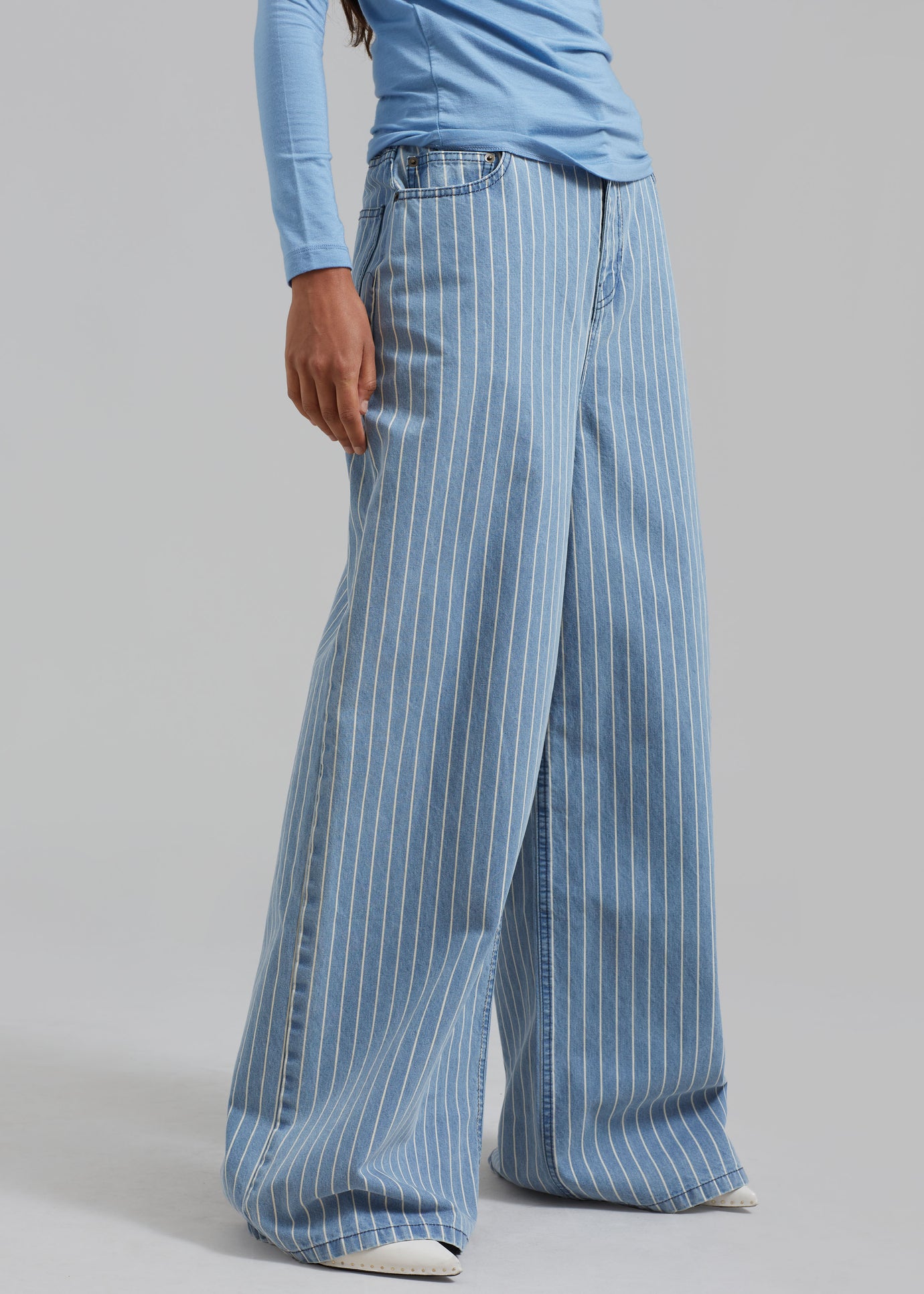 Sasha Wide Leg Jeans - Light Blue/White Stripe - 1