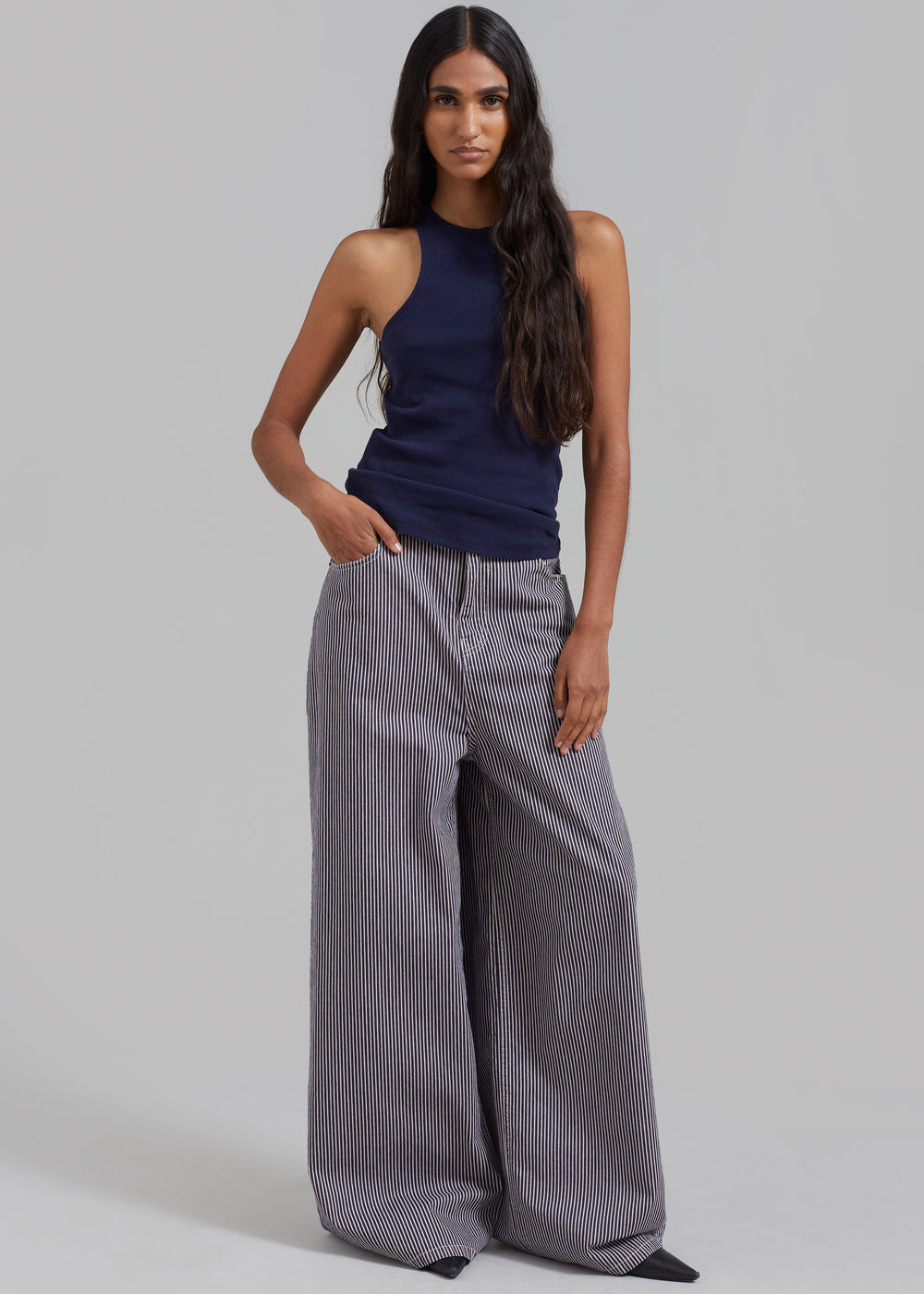 Sasha Wide Leg Jeans - Navy/White Stripe