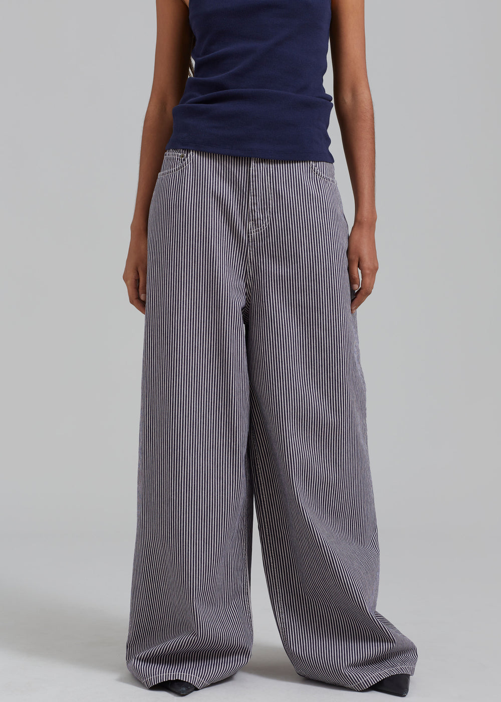 Sasha Wide Leg Jeans - Navy/White Stripe - 1