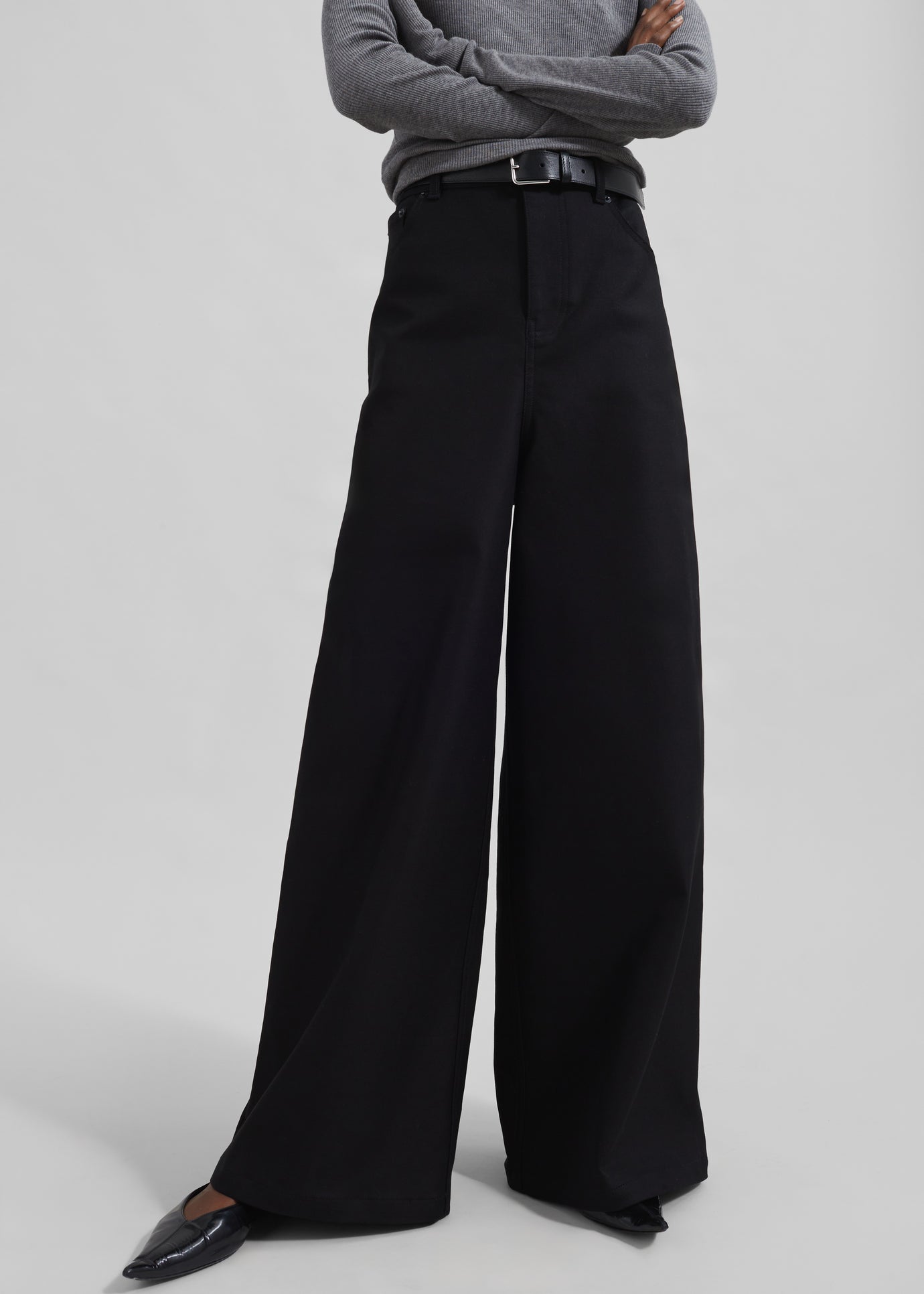 Sasha Wide Leg Twill Pants - Black