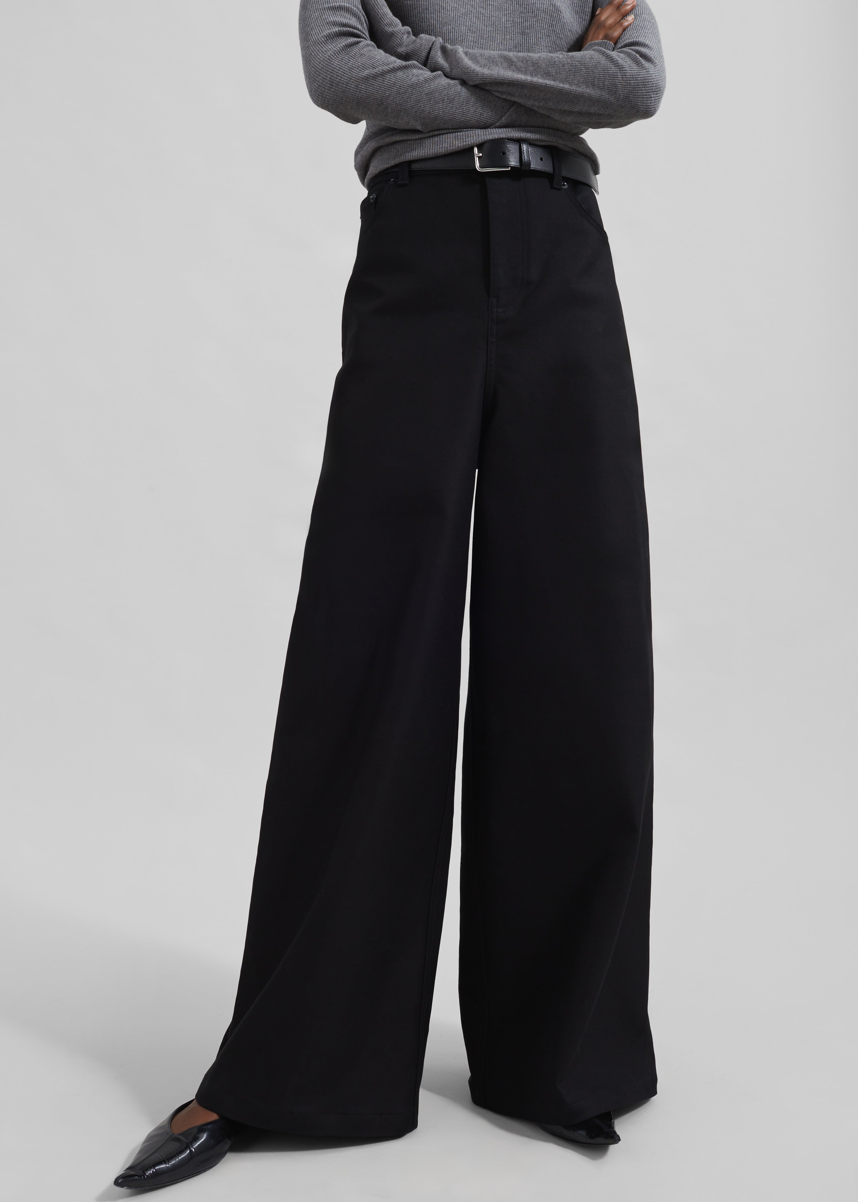 Sasha Wide Leg Twill Pants - Black - 1