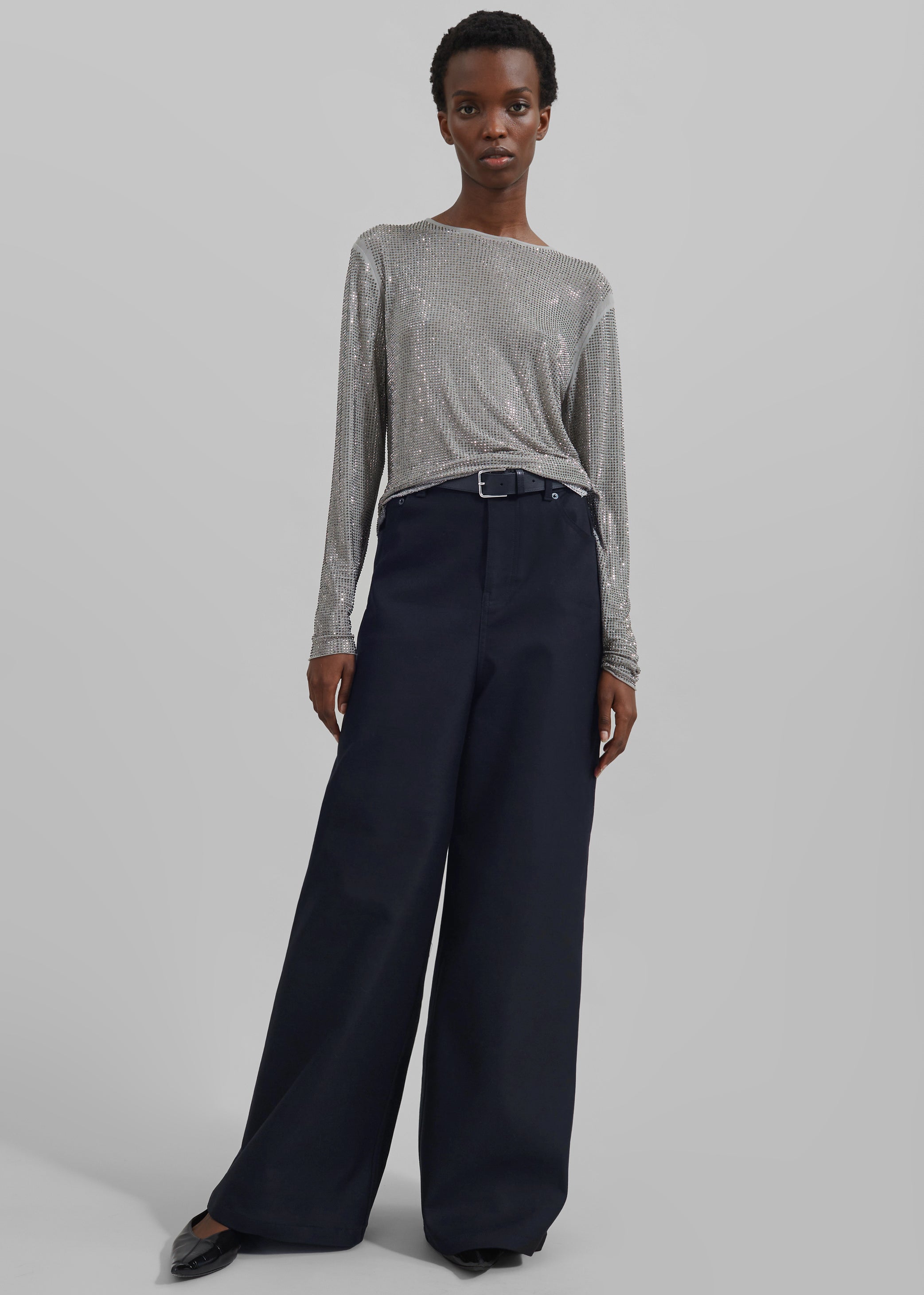 Shop the look image for Sasha Wide Leg Twill Pants - Navy