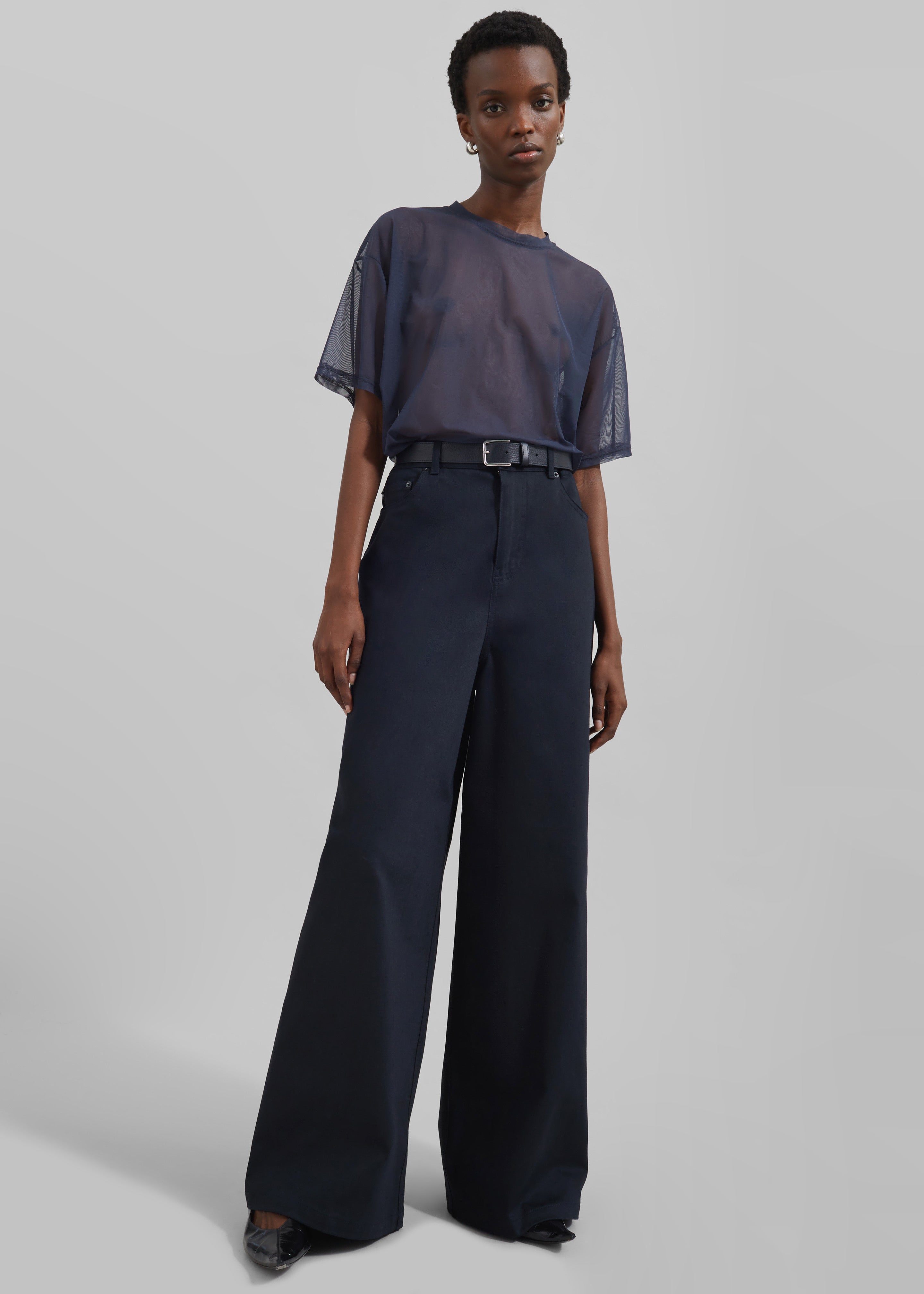 Sasha Wide Leg Twill Pants - Navy - 4